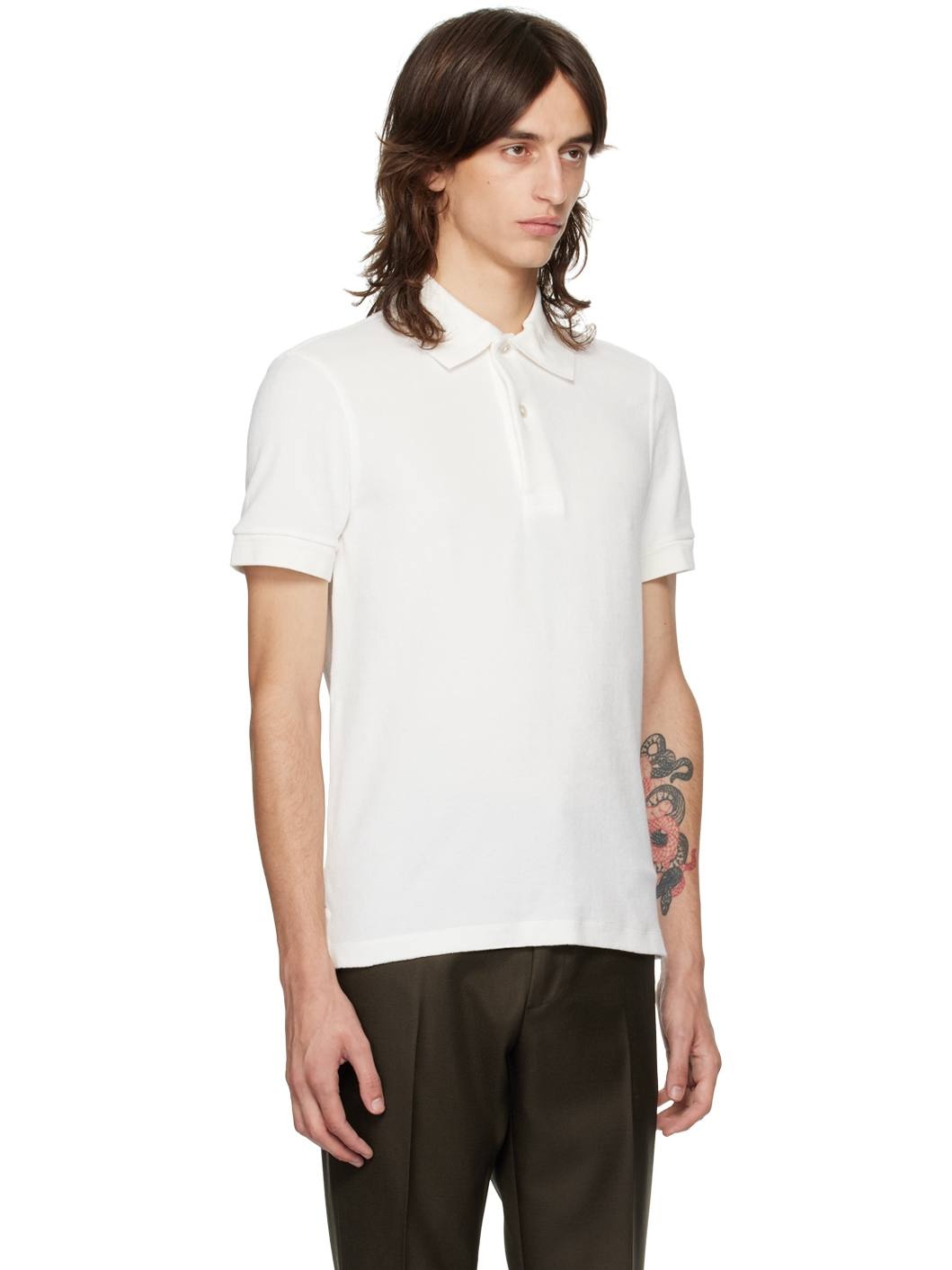 White Towelling Polo - 2