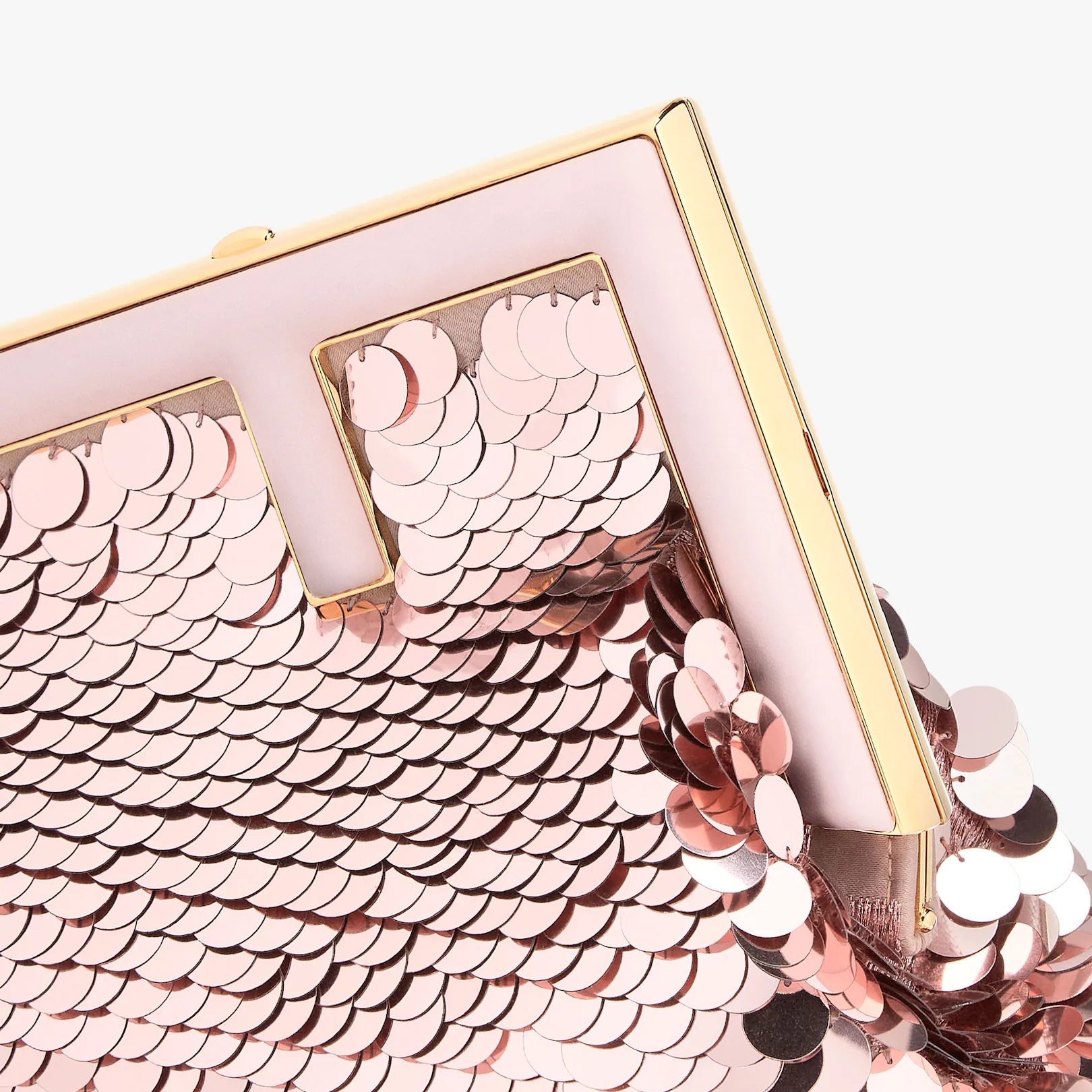 Small Fendi First bag completely embroidered with pink metallic sequins, with an oversized F metal c - 5