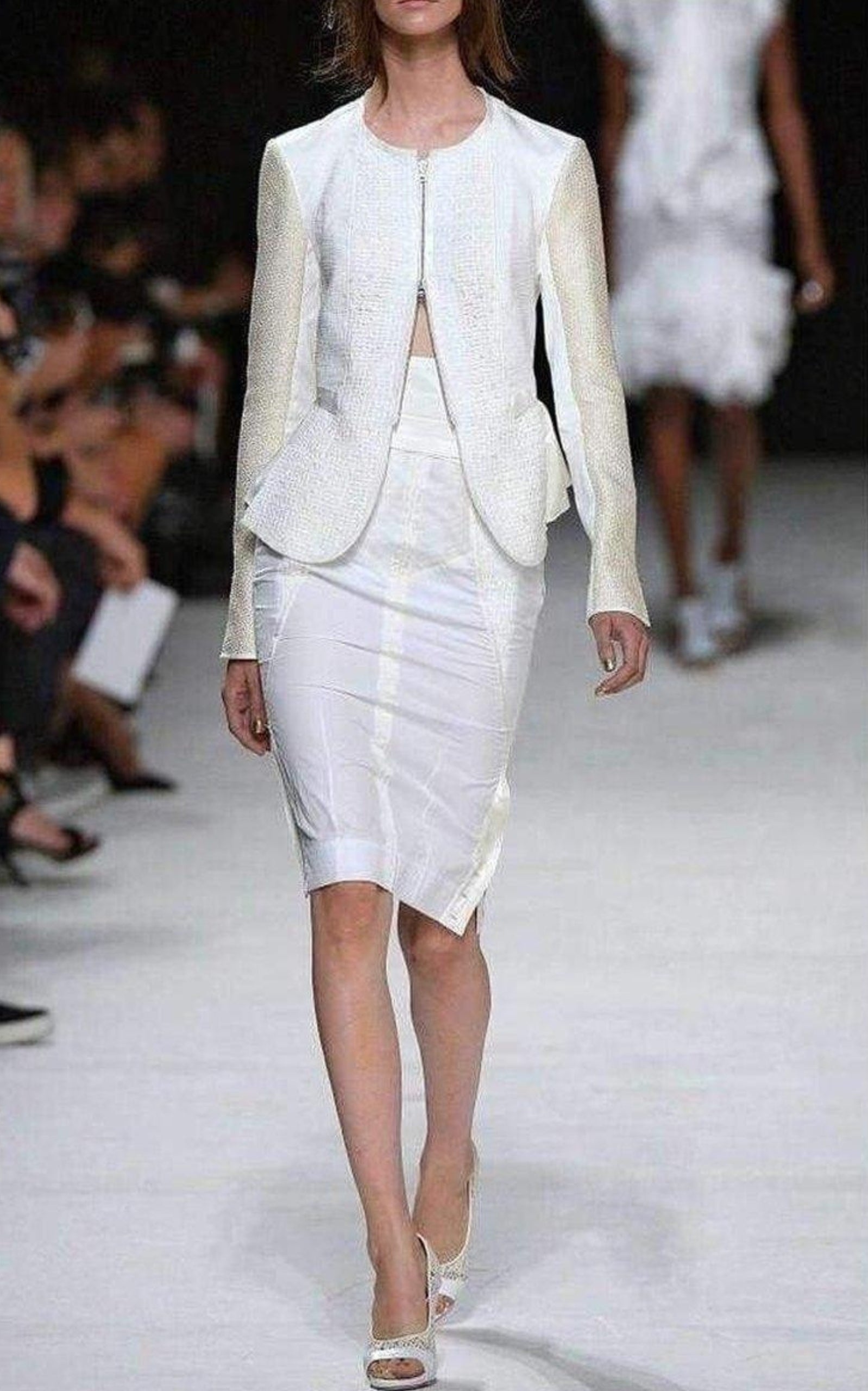 White Tailored Cotton Lace Back Jacket - 2