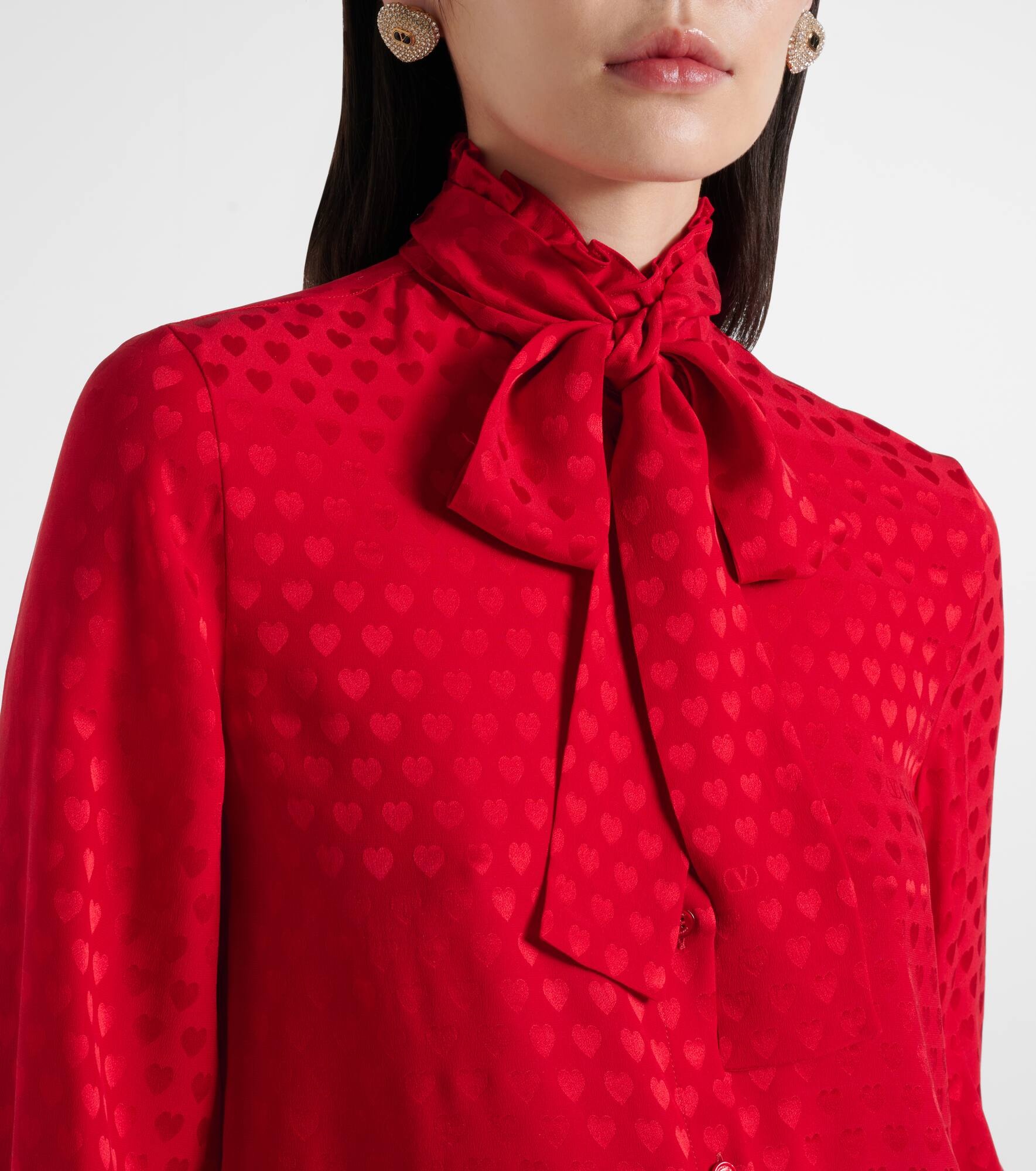 La Cour De Cœur bow-detail silk crêpe shirt - 4