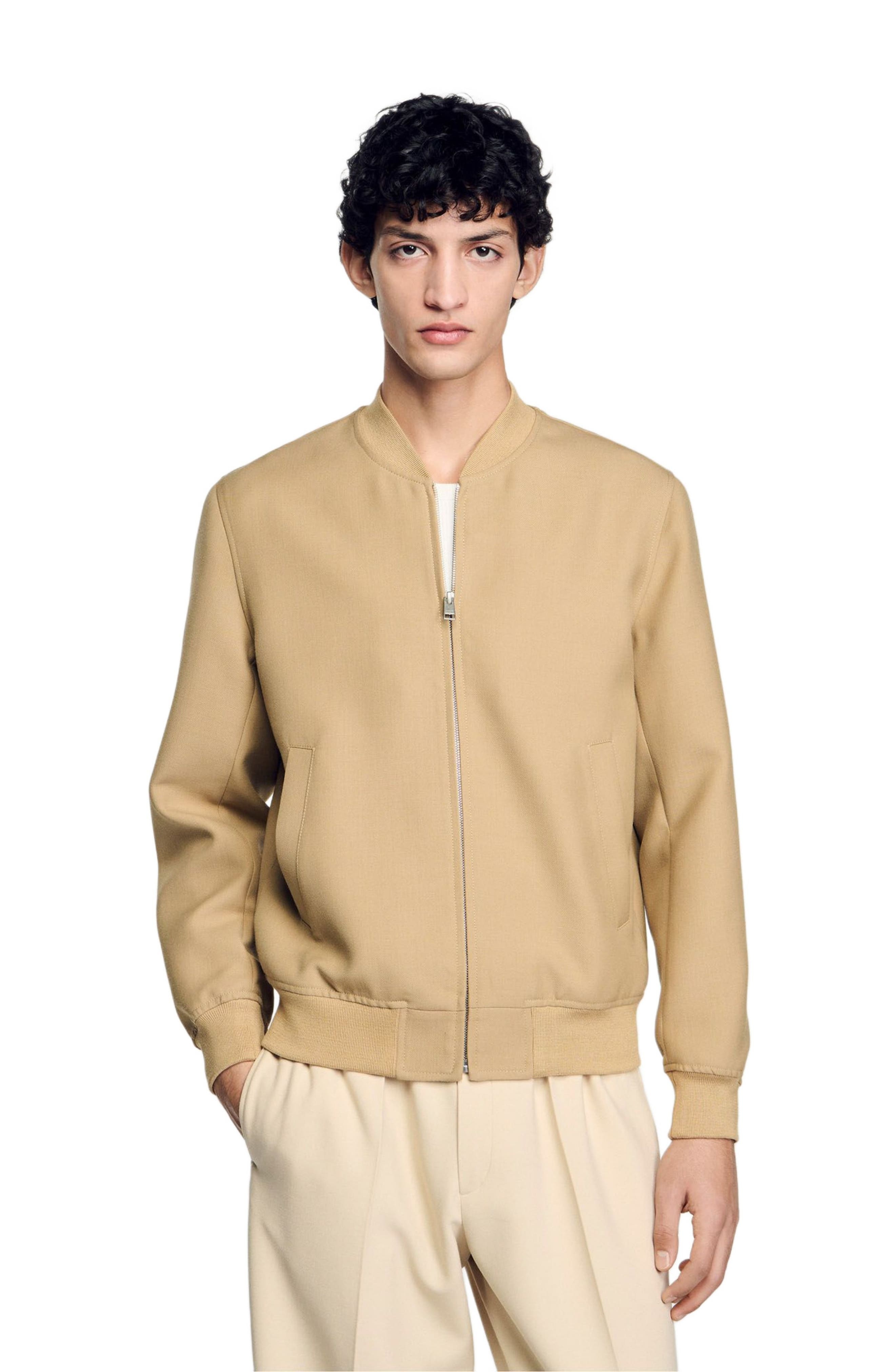 SANDRO Zip-up jacket in Nut at Nordstrom - 1