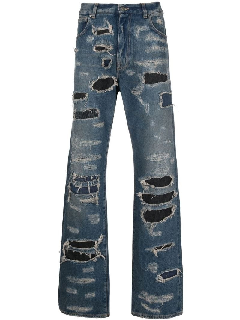 straight-leg distressed jeans 1