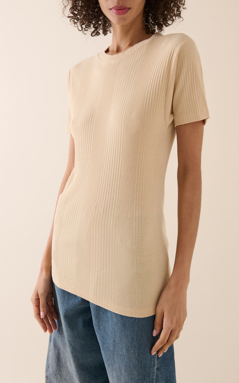 Maison Margiela Ribbed-Knit Cotton Top neutral outlook