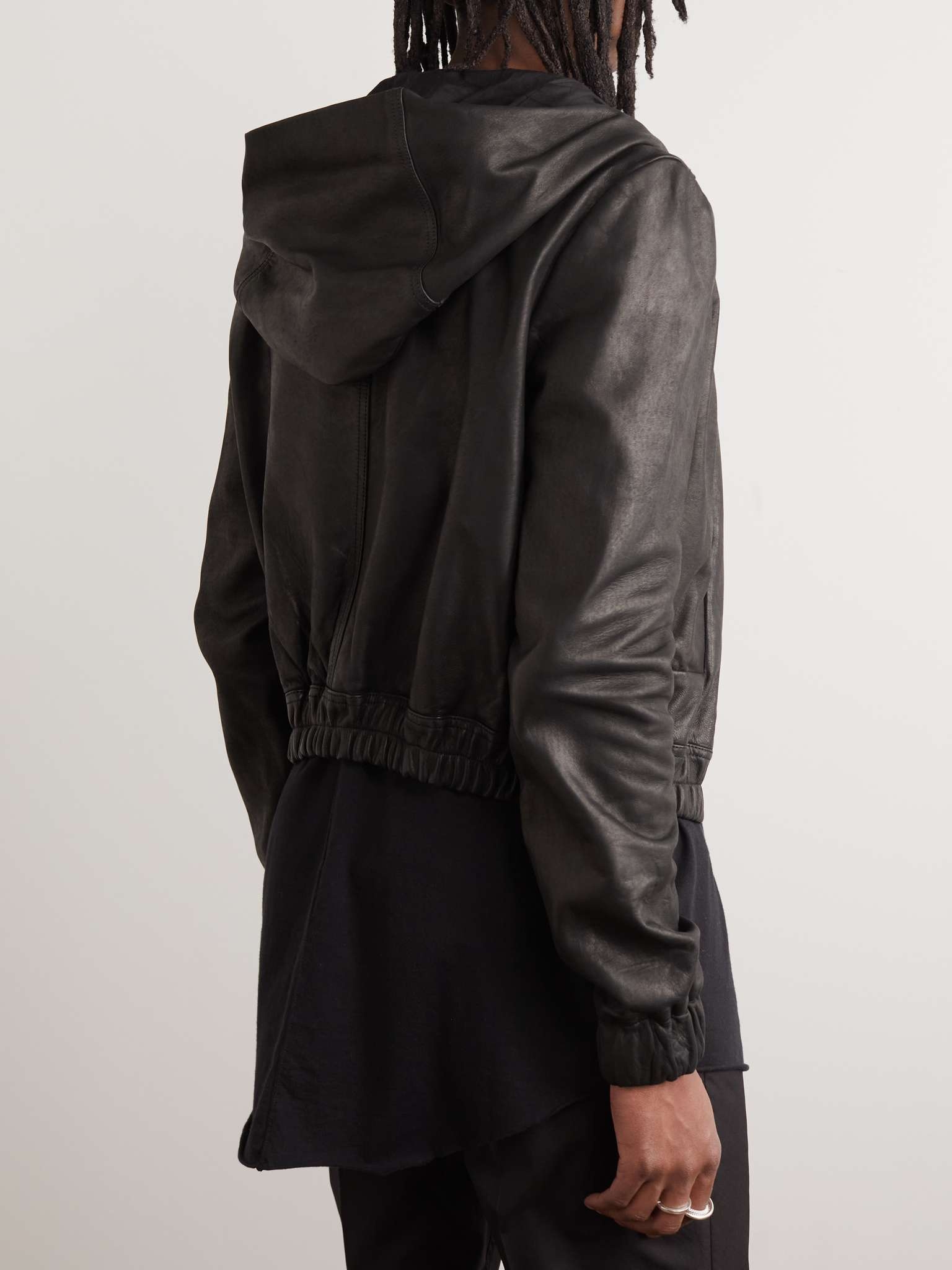 Slim-Fit Leather Hooded Bomber Jacket - 3