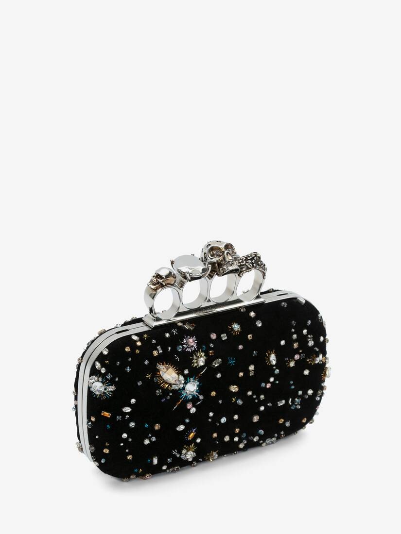 Women's Skull Four Ring Clutch in Black - 2