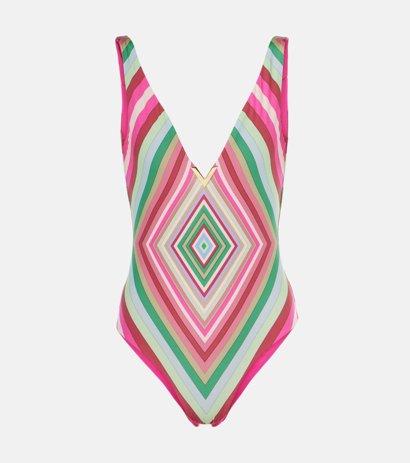 geometric-print V-neck swimsuit - 1