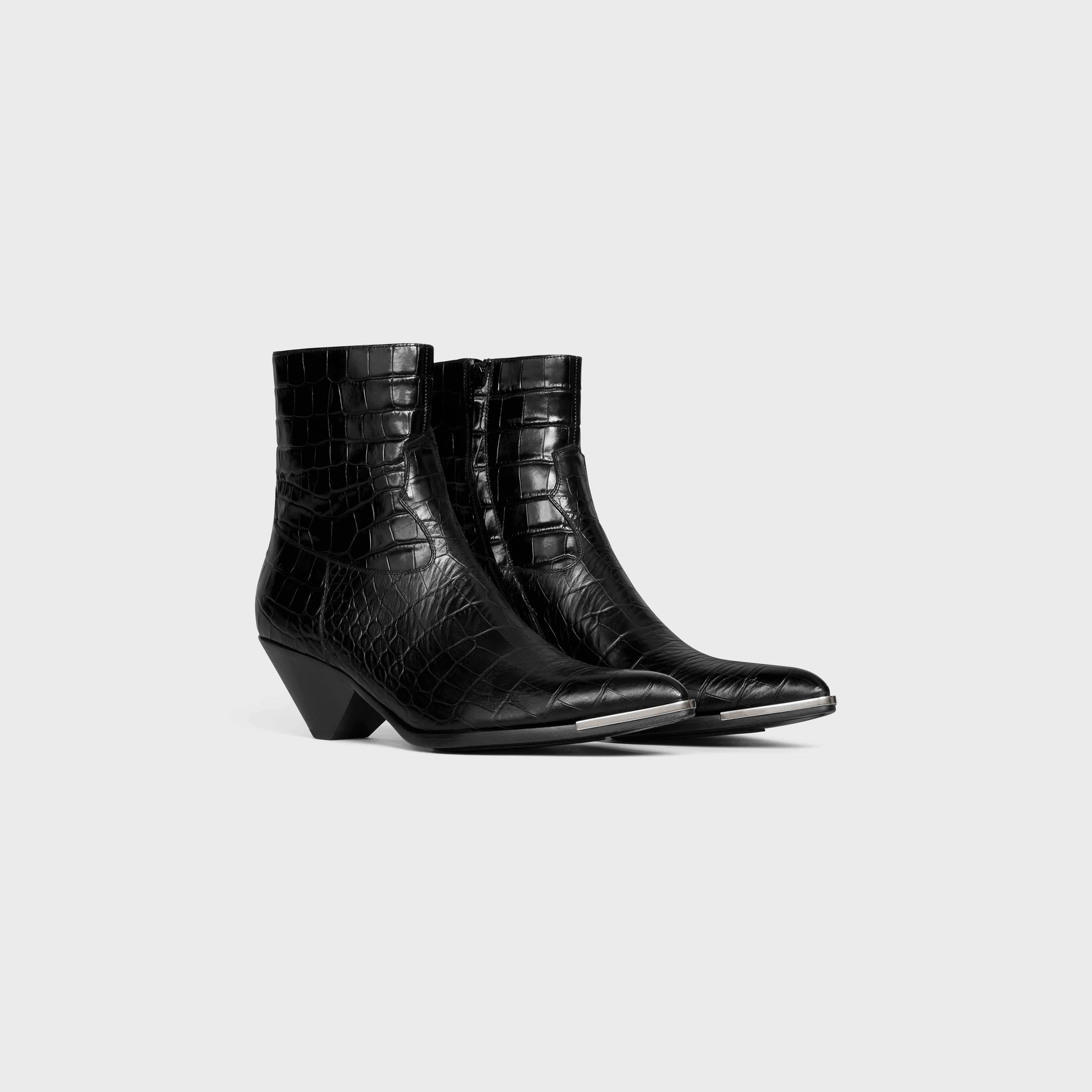 ZIPPED CONIQUE BOOT WITH METAL TOE in CROCODILE STAMPED CALFSKIN - 2