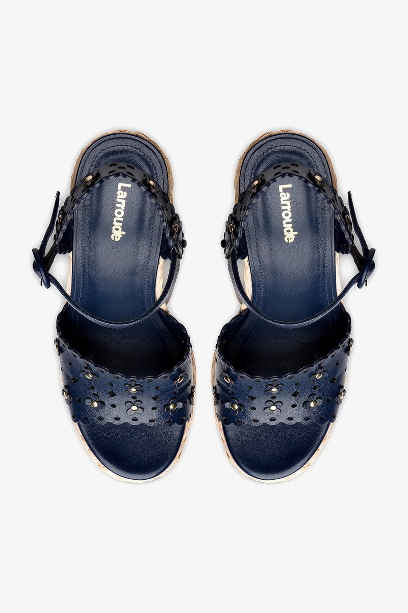 Jasmine Wedge In Navy Leather 3