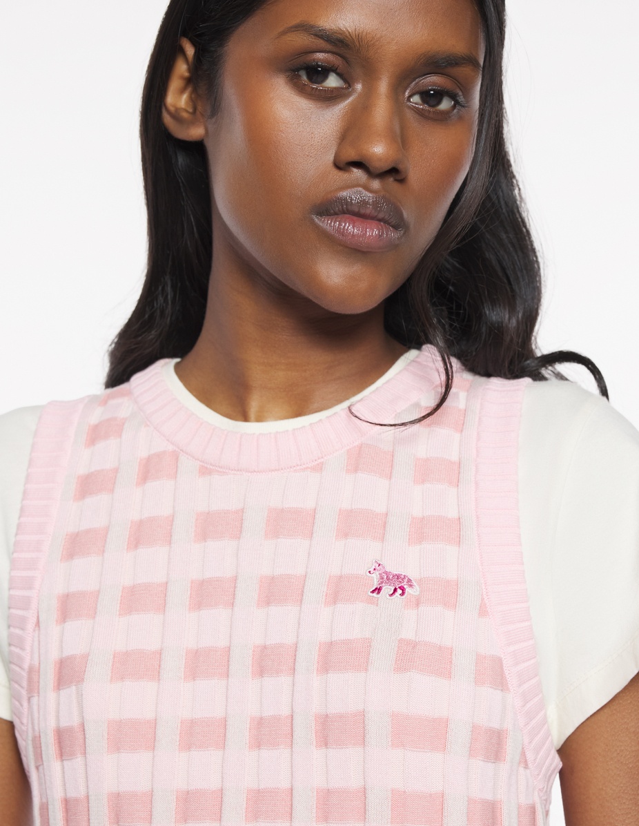 CHECKED RIBBED SHORT DRESS - 4