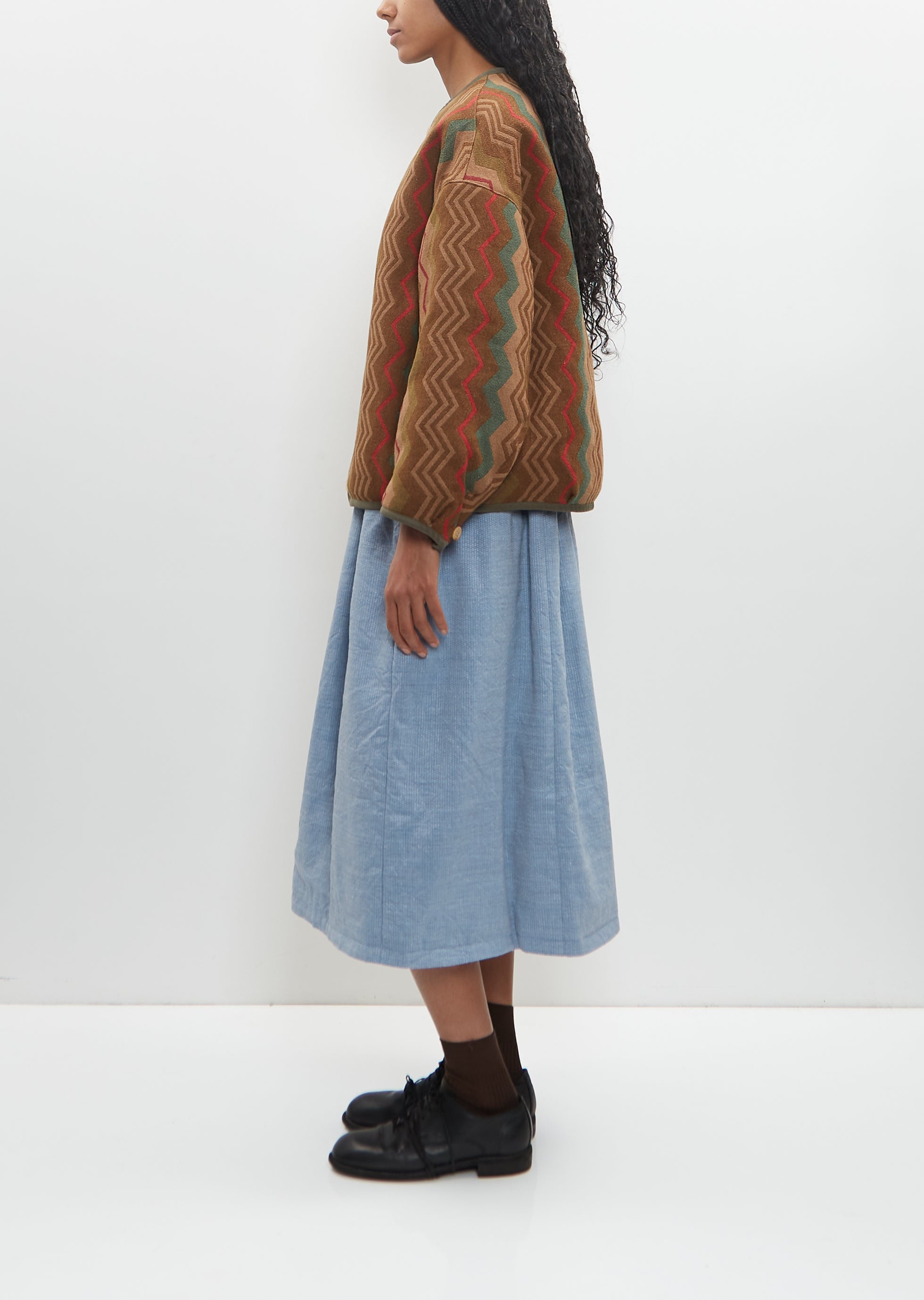 Wool Linen Reversible Jacquard Blanket Liner Jacket — Beige - 2