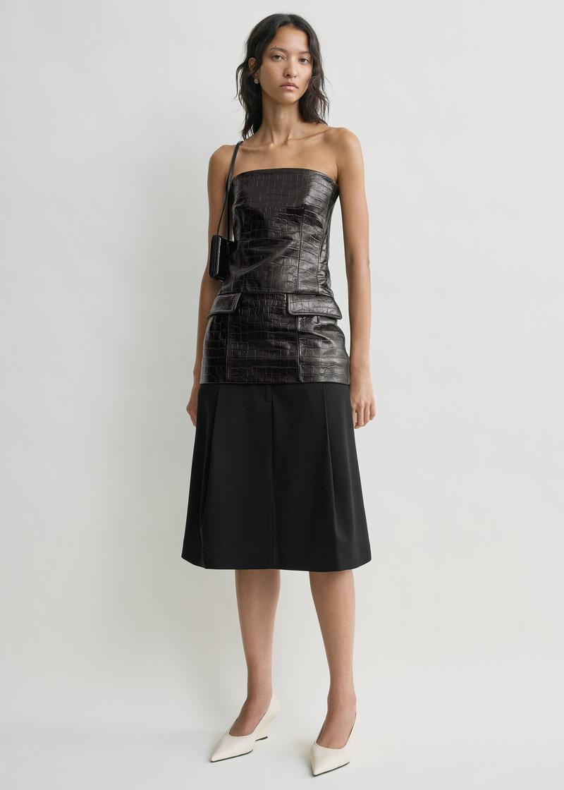 TOTEME Strapless croco-embossed pocket top dark brown outlook