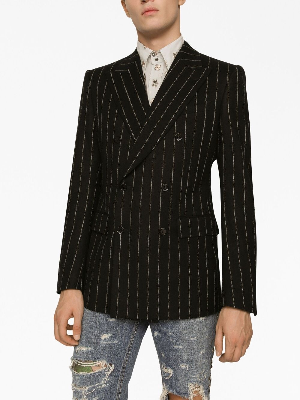 pinstripe double-breasted blazer - 5