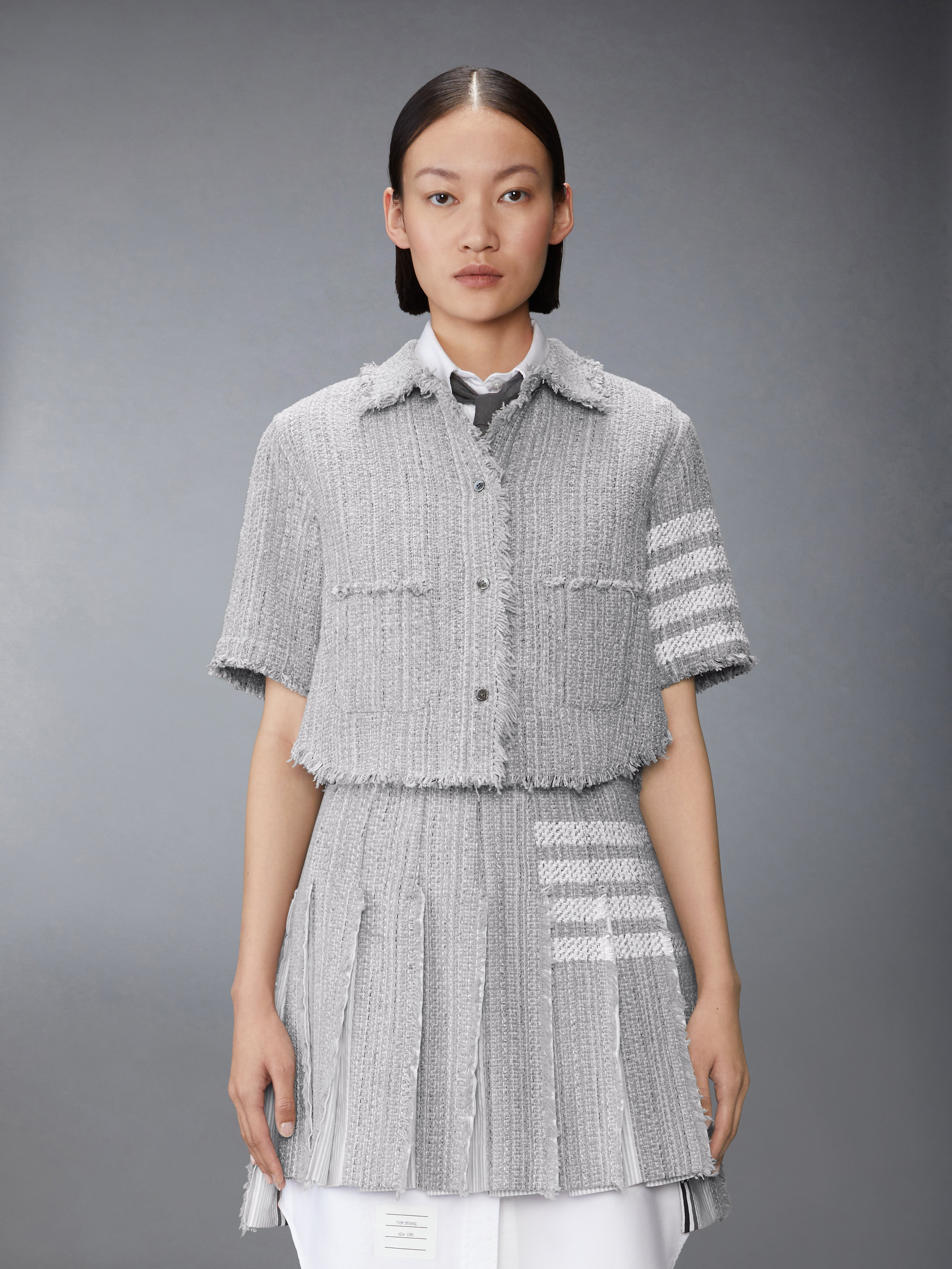 SOLID TWEED 4-BAR CROPPED SHIRT JACKET - 2