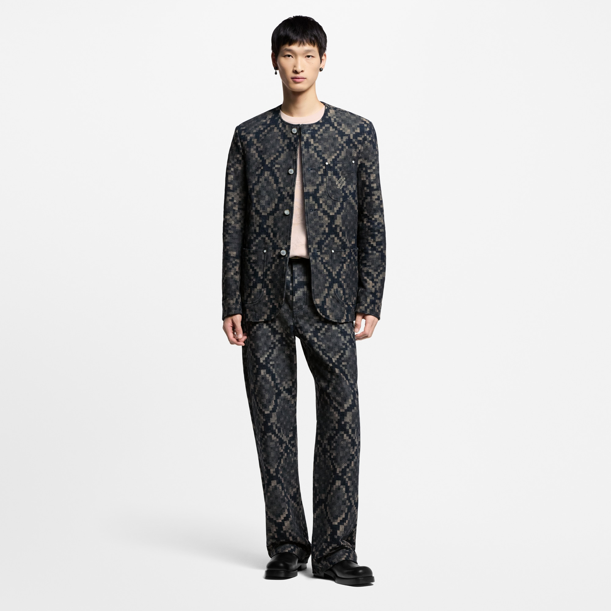 Graphic Collarless Denim Jacket - 4