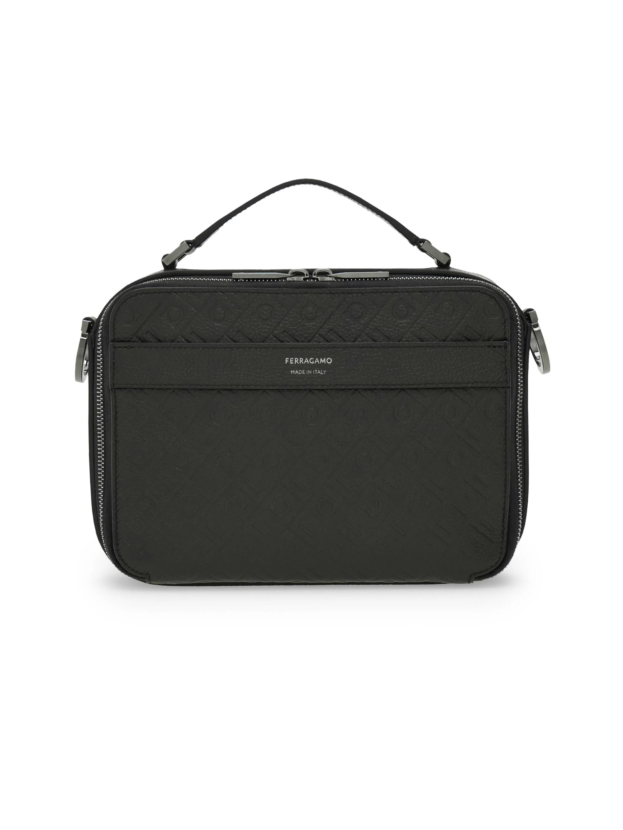 Men's Embossed Leather Shoulder Bag - Nero - 1