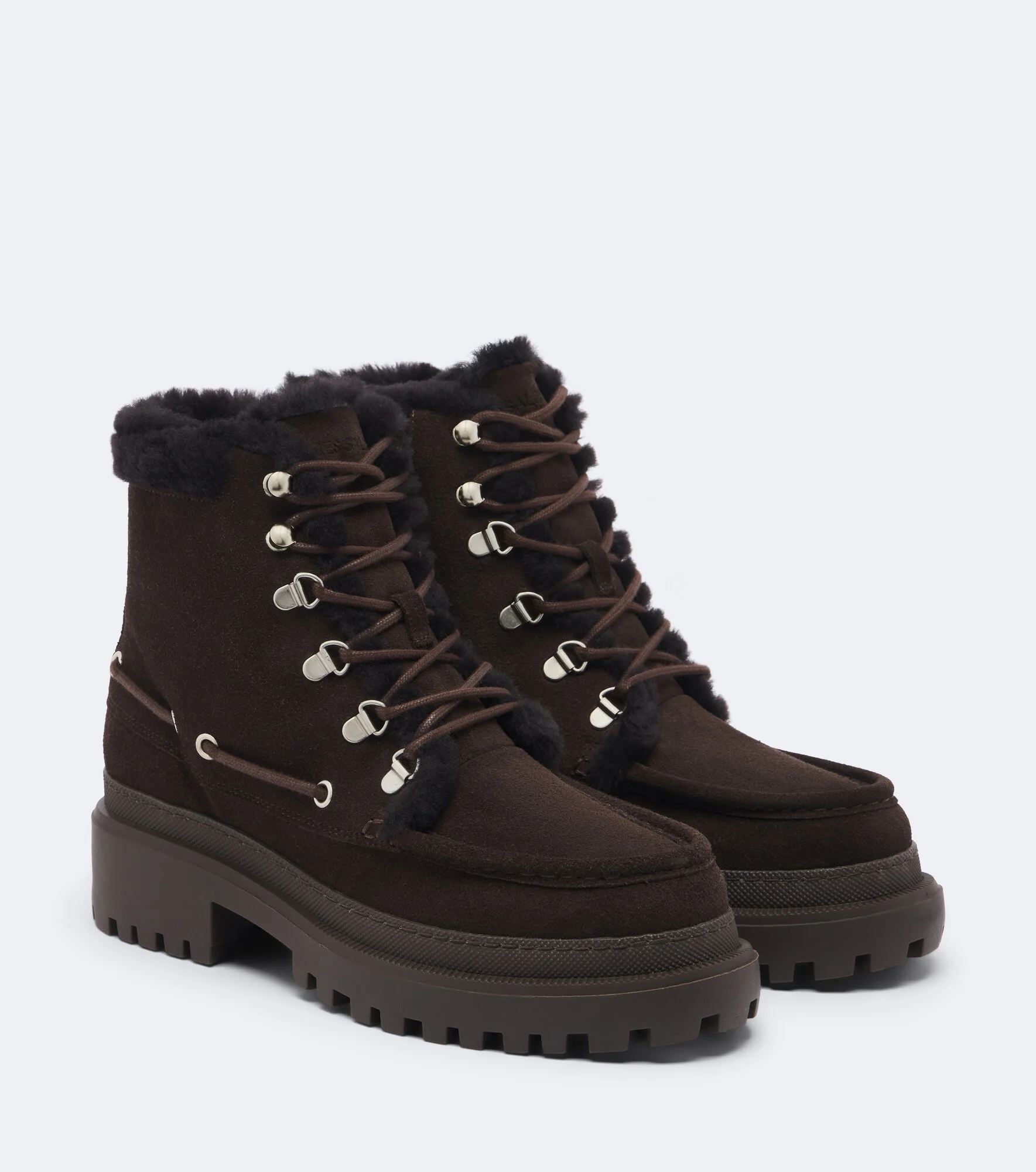 Shearling-lined suede lace-up boots - 1