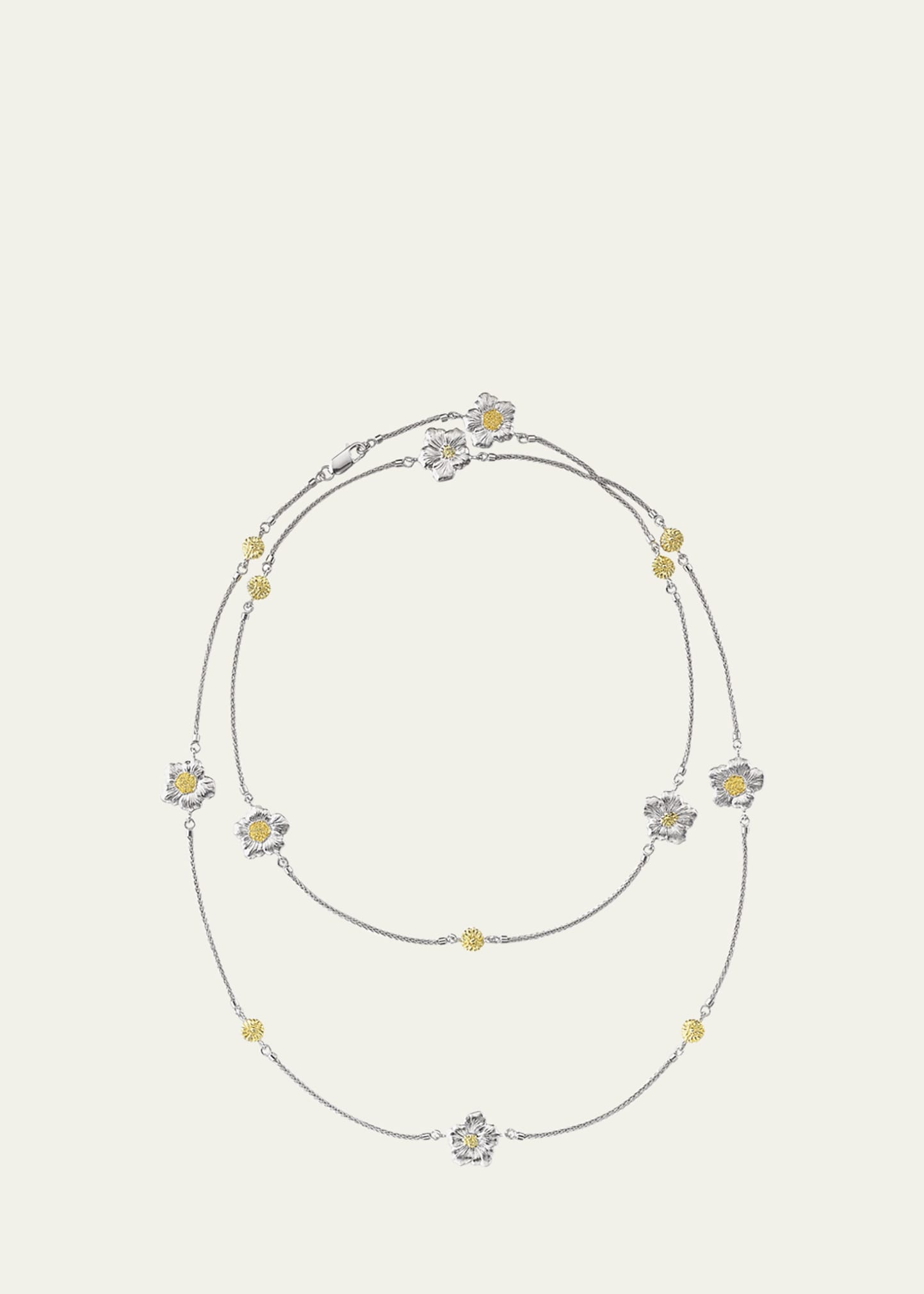Blossoms Gardenia Long Necklace in Sterling Silver and 18K Gold with Diamonds - 1