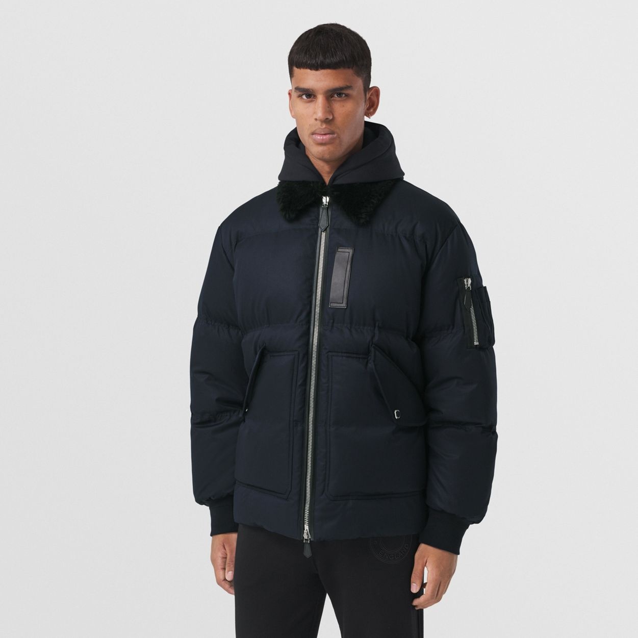 Shearling Collar Cotton Gabardine Puffer Jacket - 7