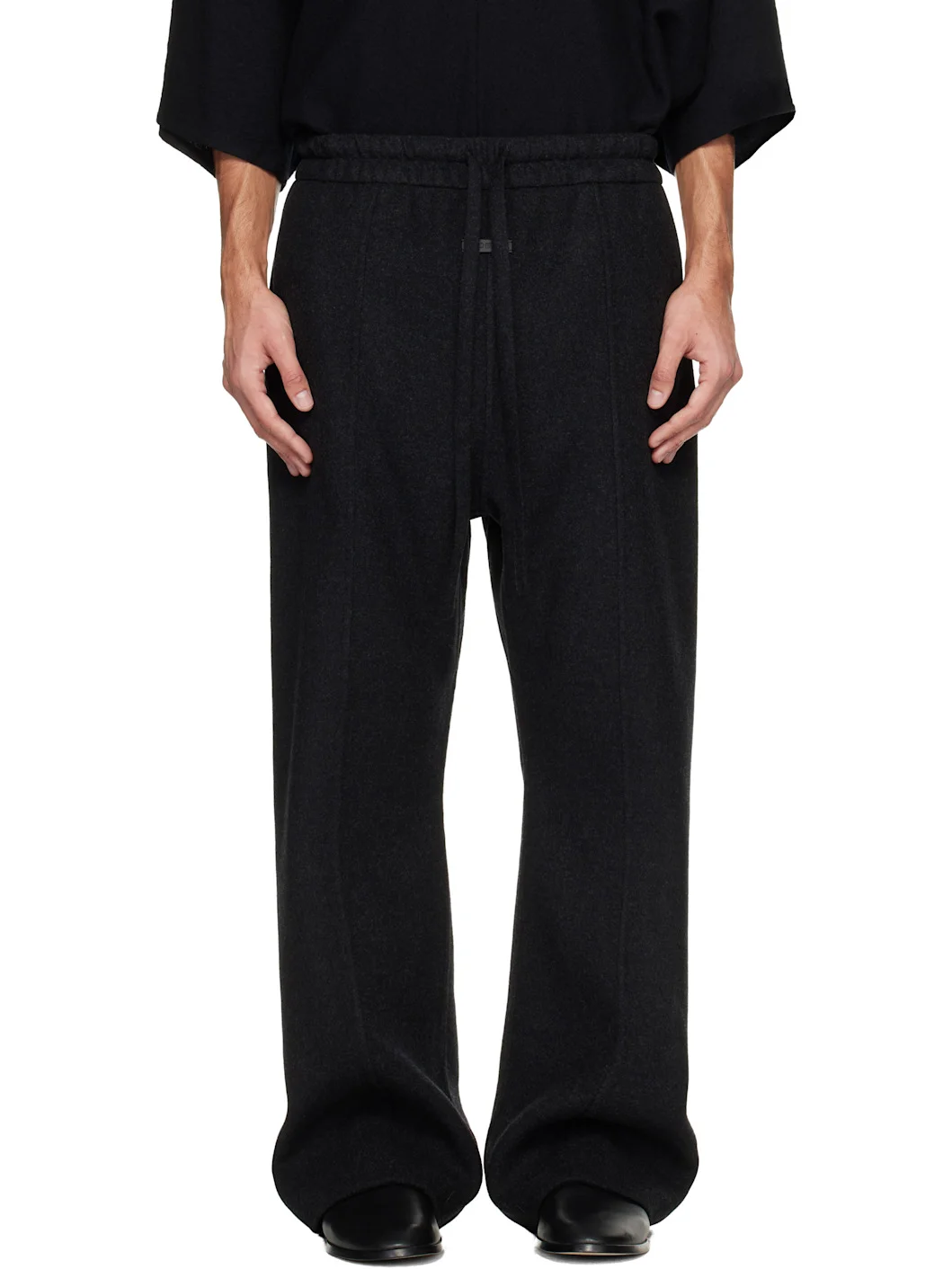 Black Wool Cashmere Drawstring 70's Trousers - 1