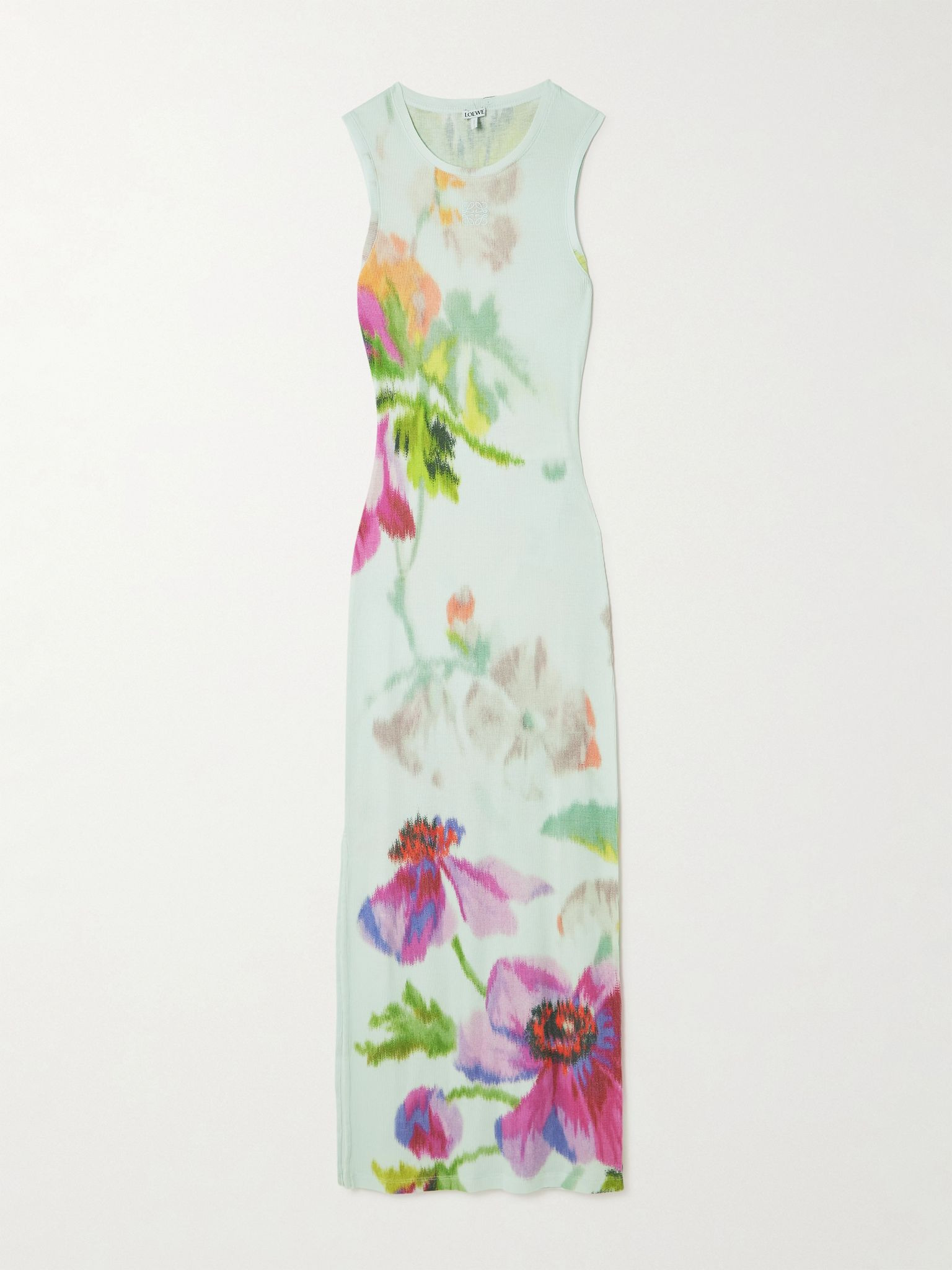Ribbed floral-print silk and cotton-blend jersey midi dress Blue - 1