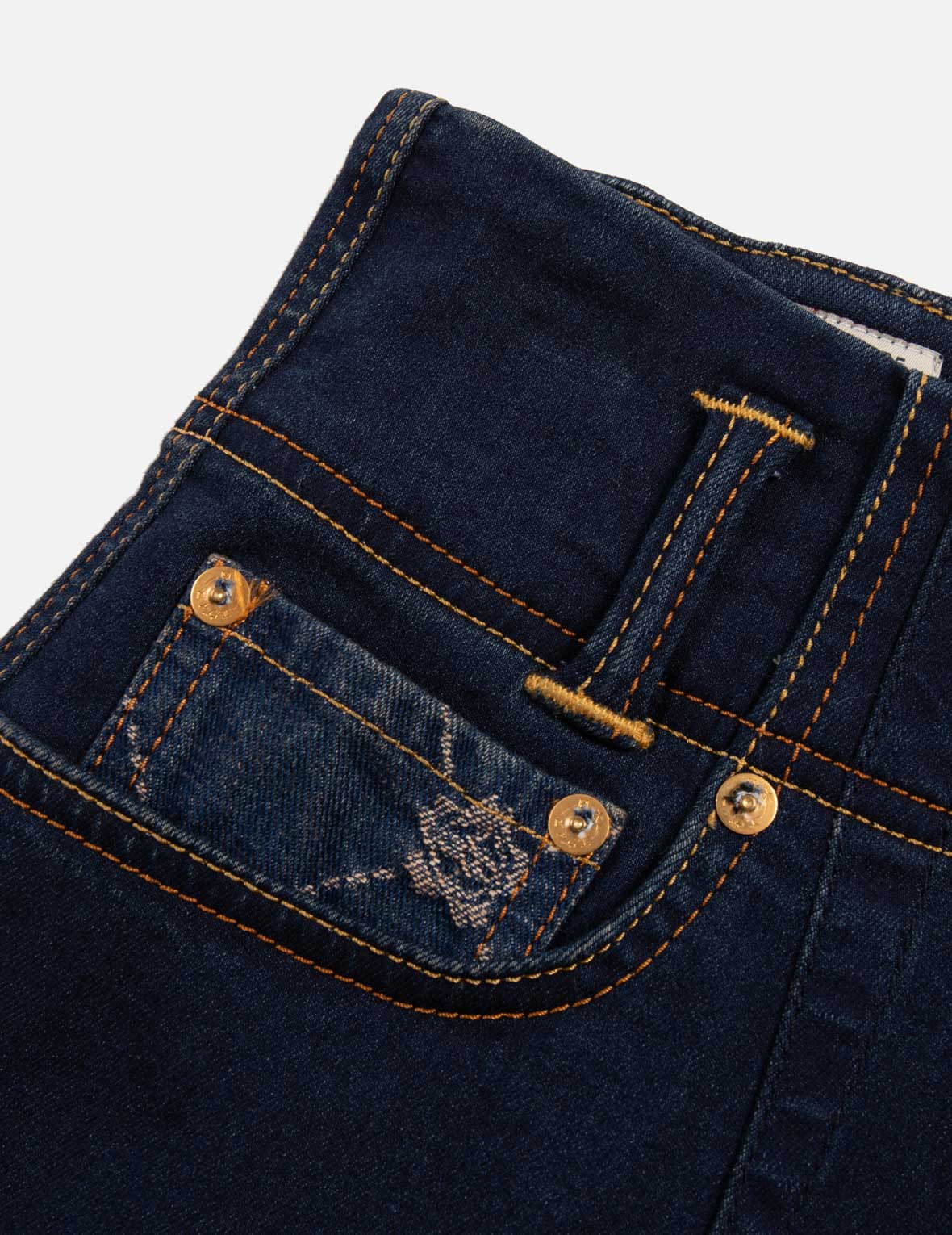 ALLOVER KAMON PATTERN POCKETS HIGH WAIST DENIM SHORTS - 10