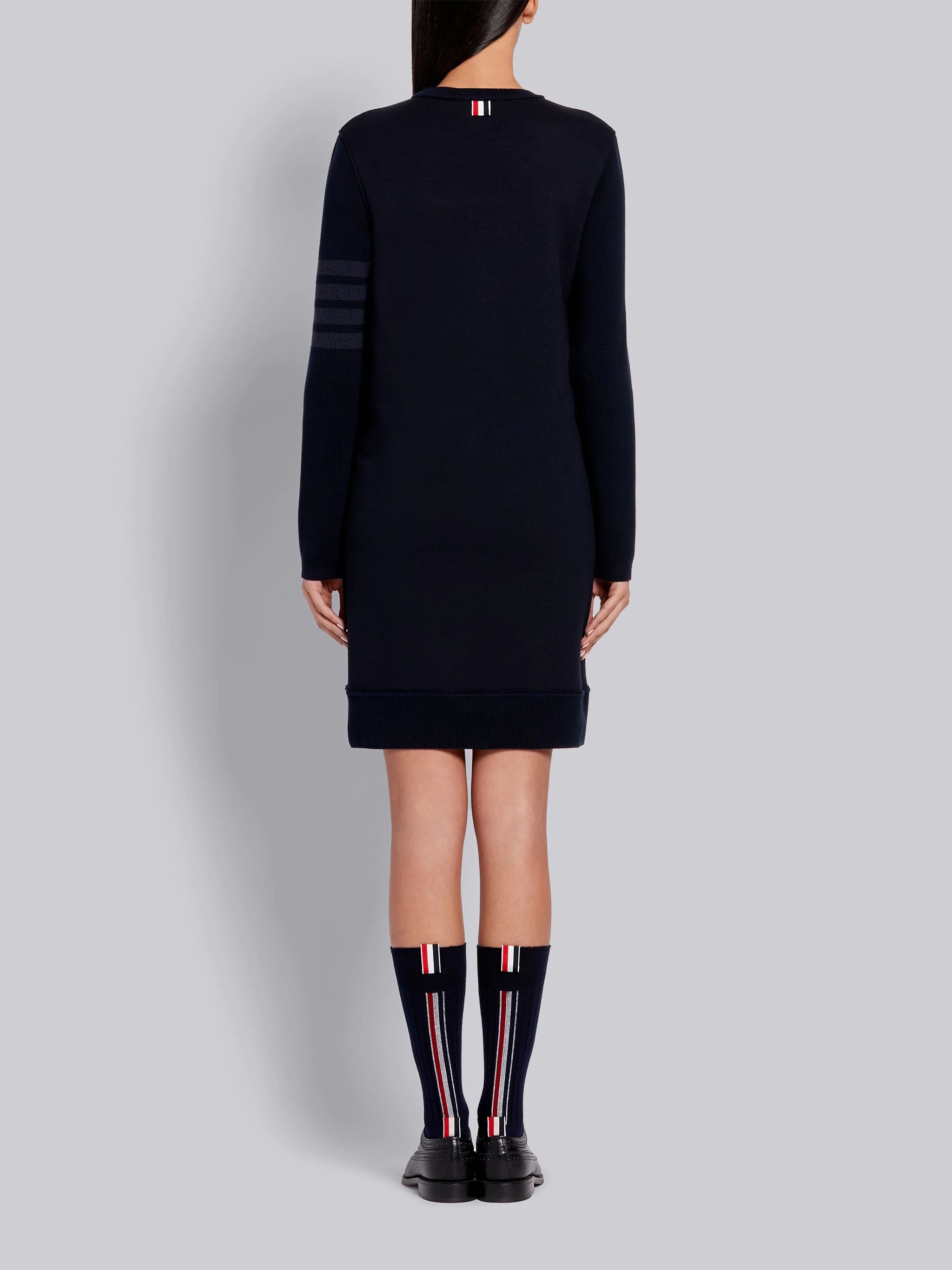 Navy Classic Loopback Tonal 4-Bar Crewneck Sweater Dress - 3