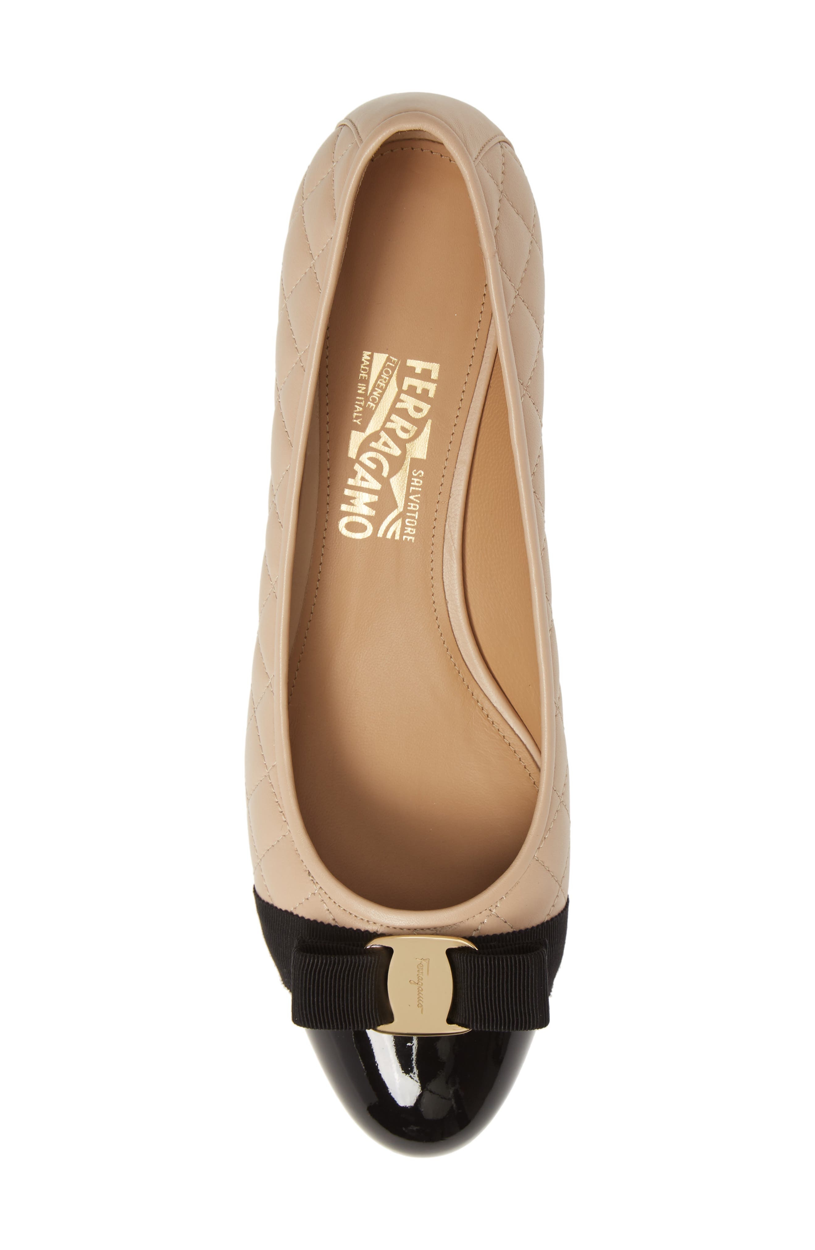 FERRAGAMO Vara Bow Pump in Bisque/Black at Nordstrom - 5