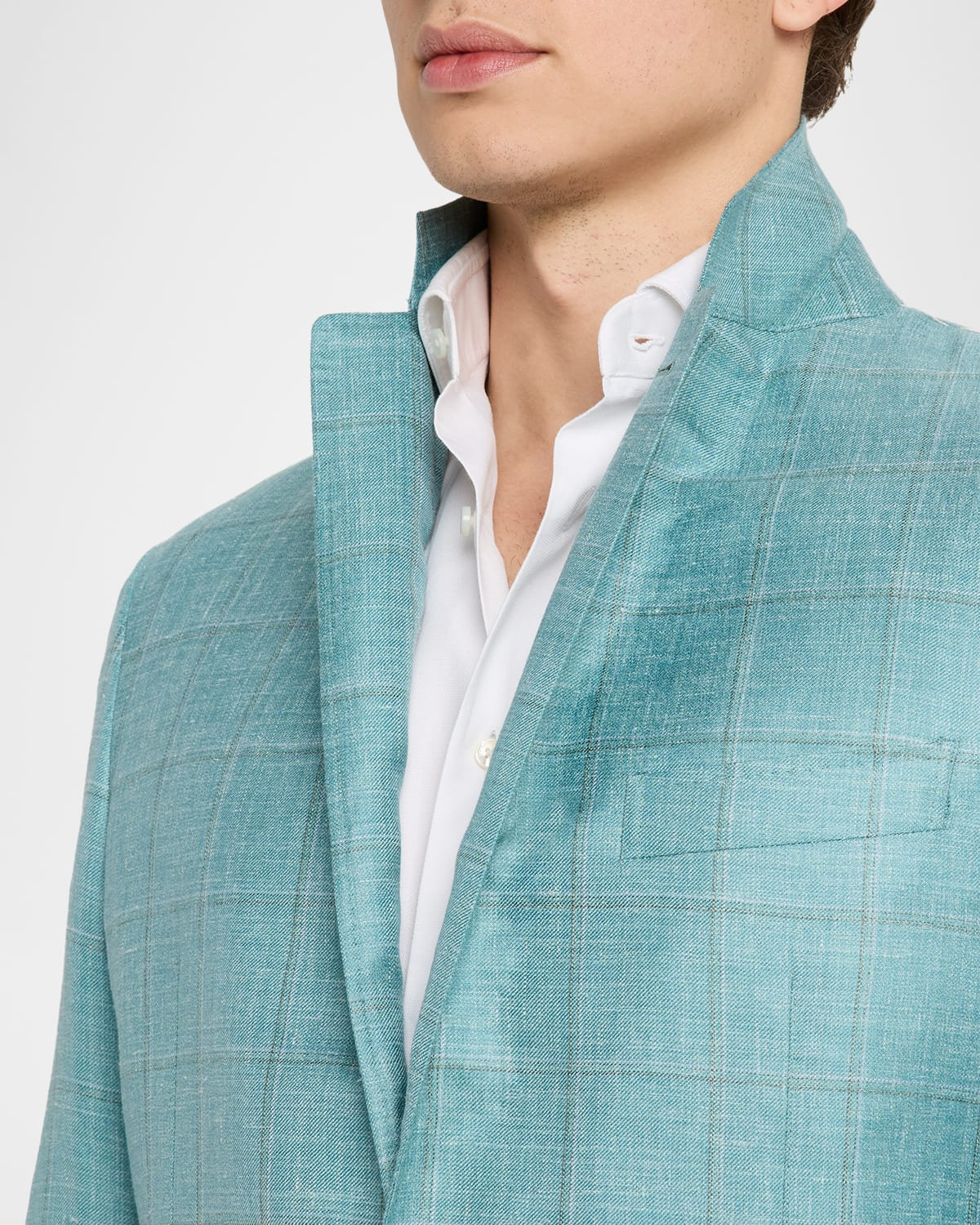 Men's Cashmere, Silk and Linen Windowpane Sport Coat - 6