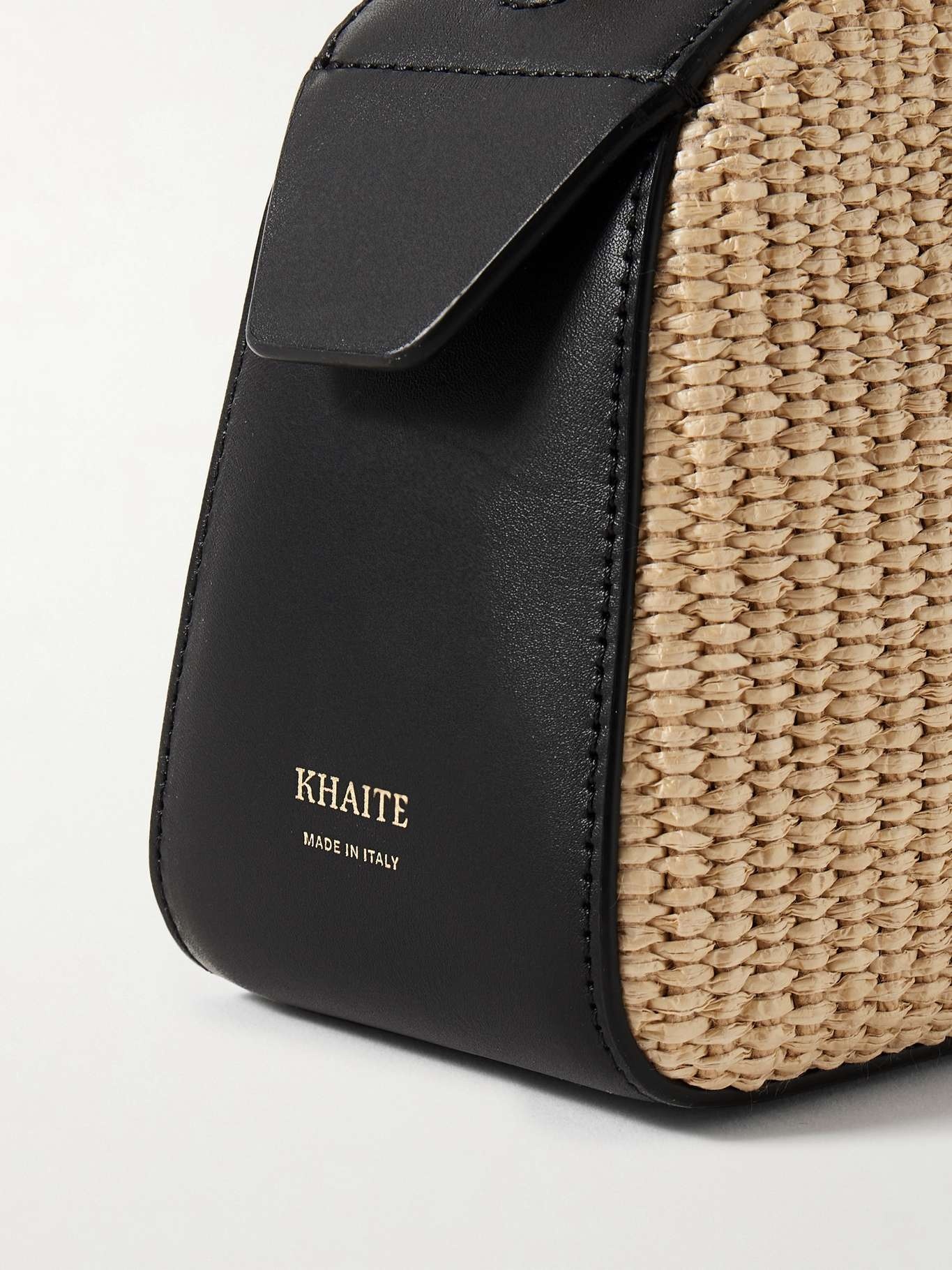 Simona leather-trimmed raffia shoulder bag Neutral - 4
