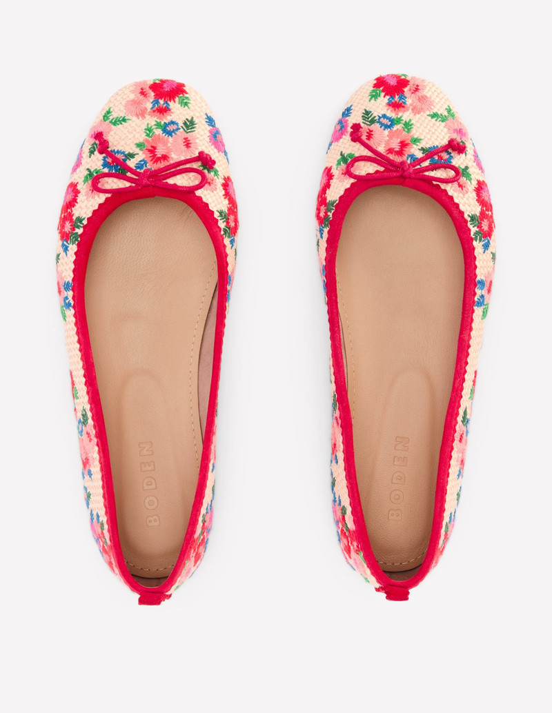 Kitty Flexi Sole Ballet Flats-Embroidered Natural 5