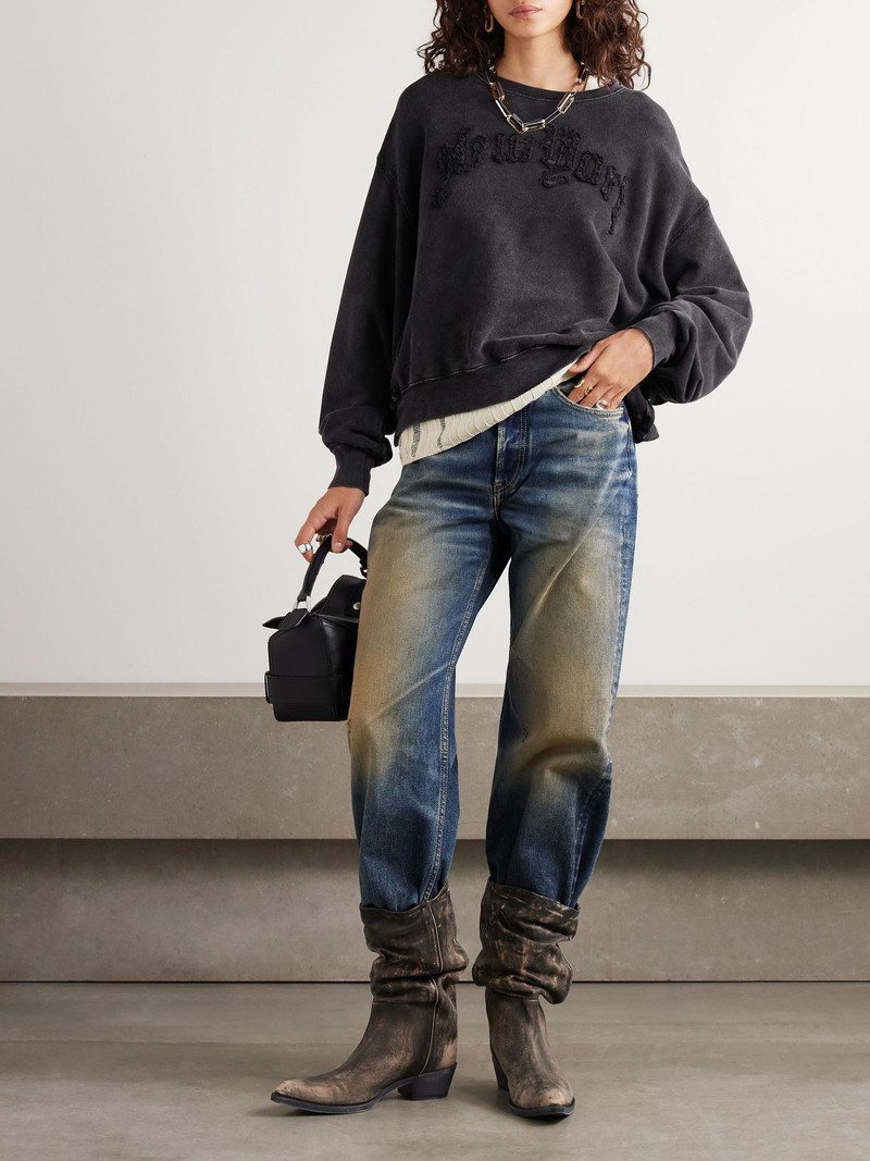 R13 Balloon oversized appliquéd cotton and Lyocell-blend jersey sweatshirt Black outlook