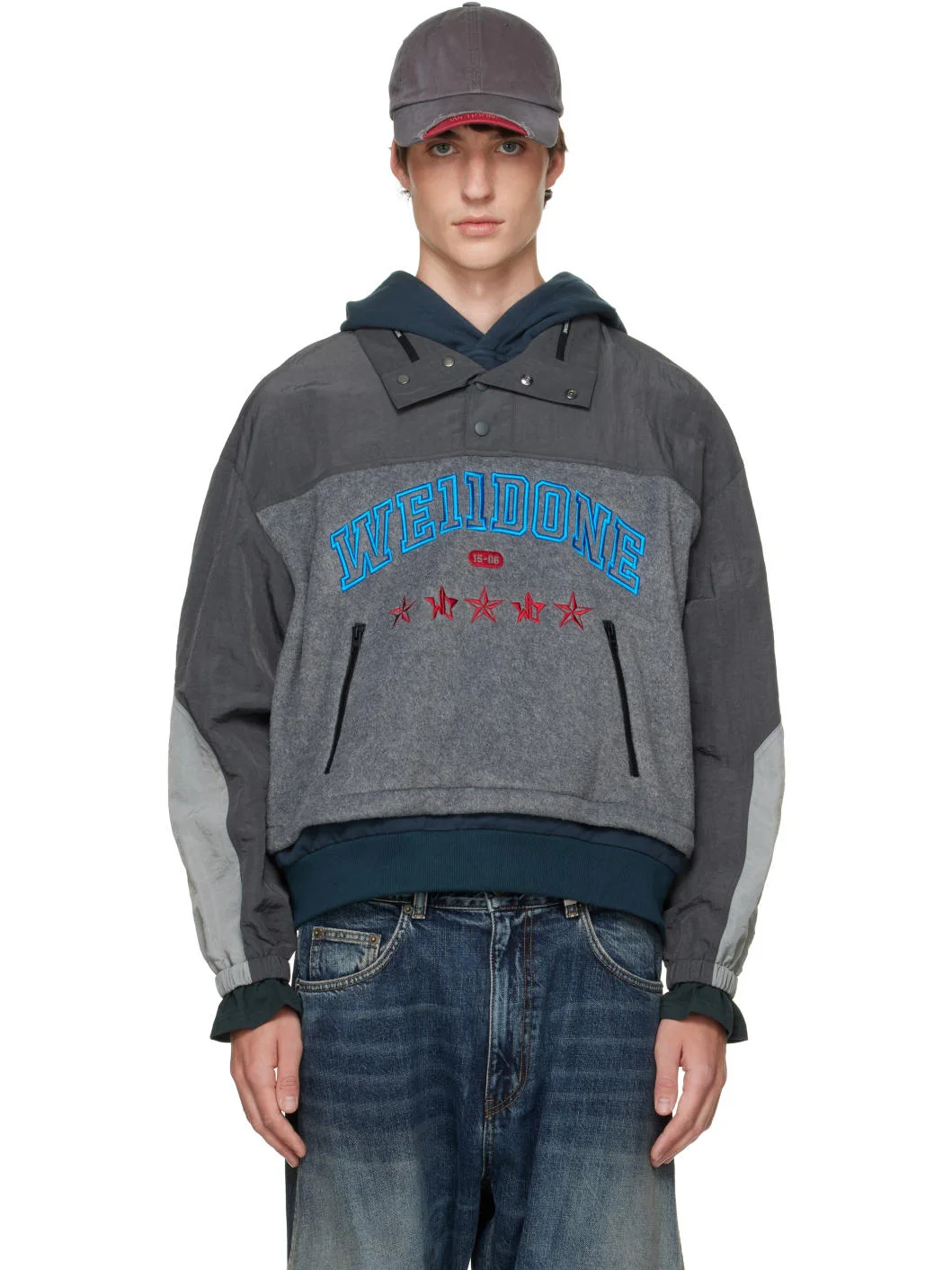 Gray Layered Fleece Hoodie - 1