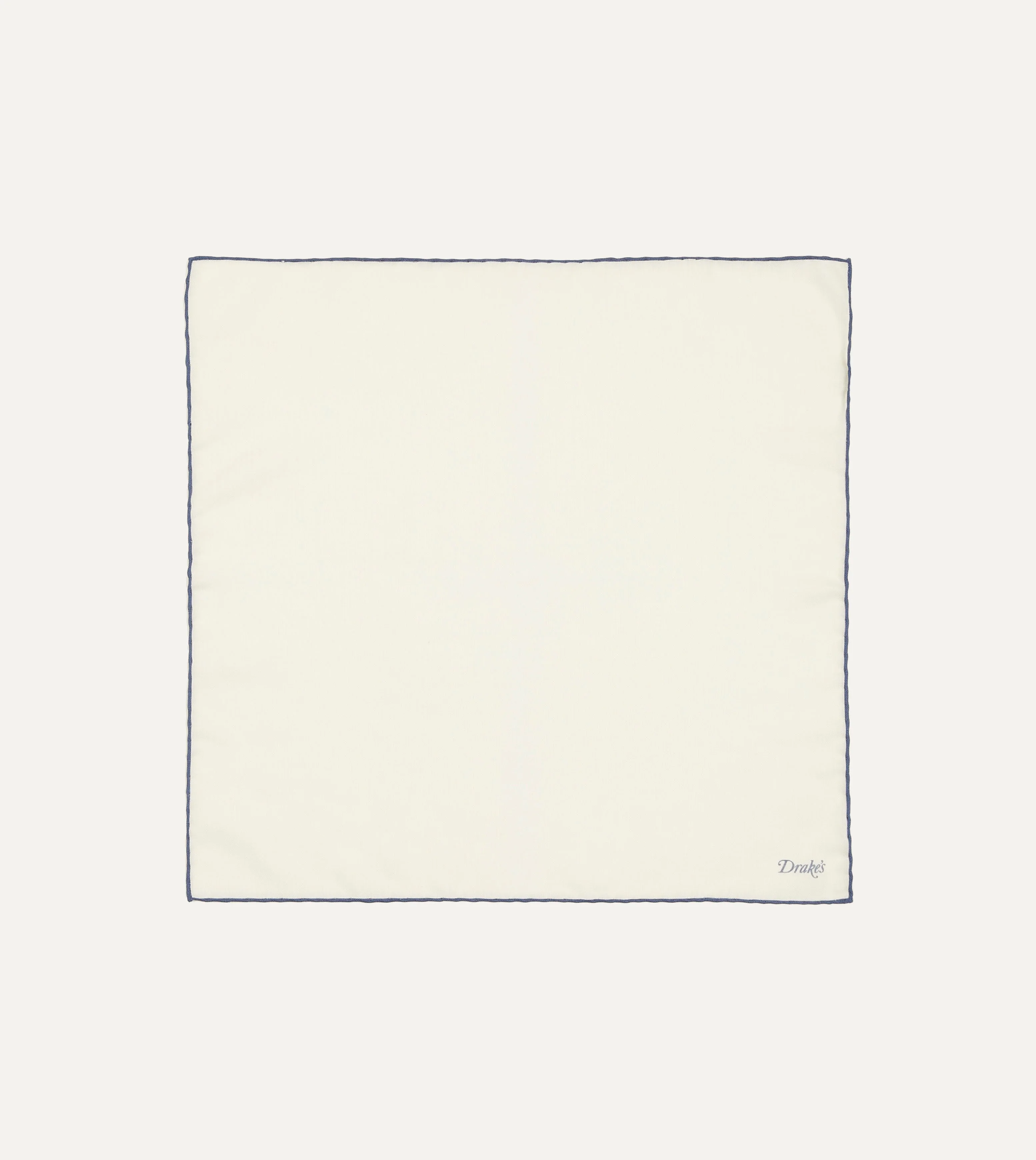 Ivory and Blue Shoestring Border Silk Pocket Square - 1