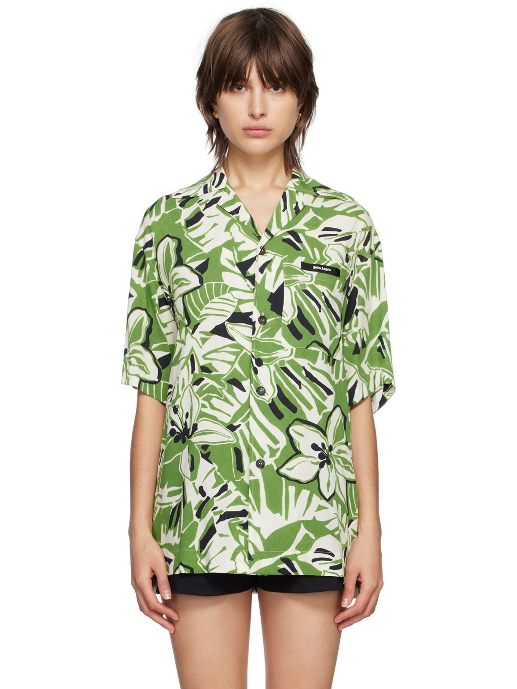 Green & White Hibiscus Bowling Shirt - 1