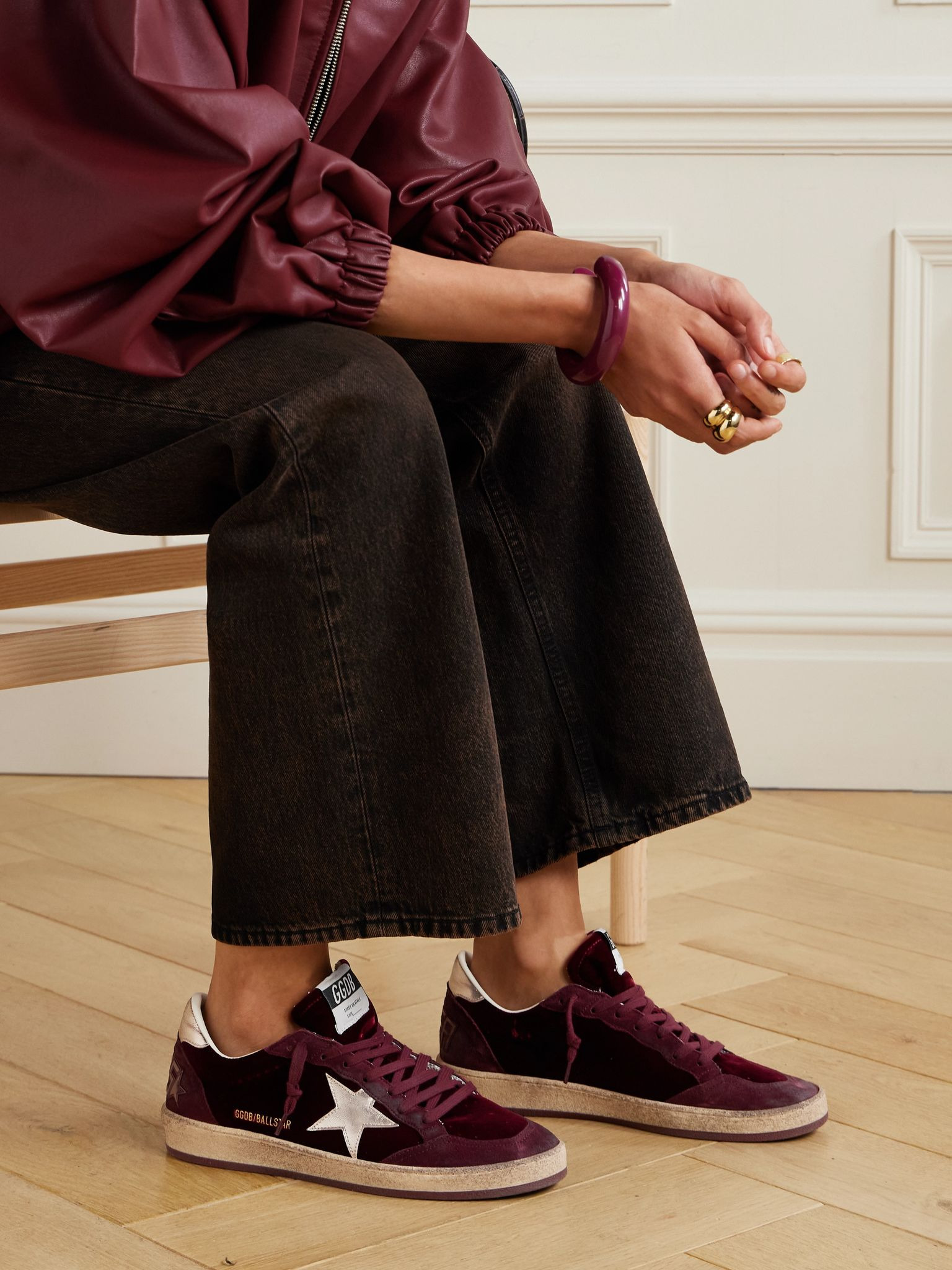Ballstar suede and leather-trimmed velvet sneakers Red - 2