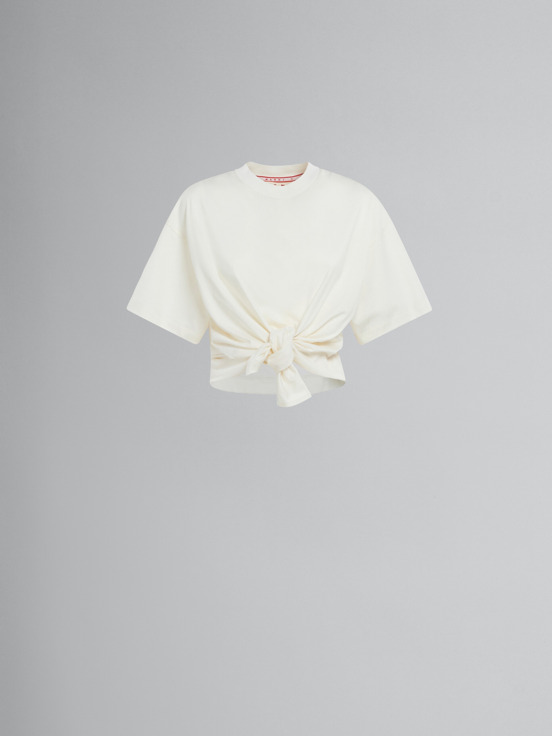 MARNI X NO VACANCY INN - WHITE T-SHIRT IN BIO COTTON JERSEY WITH KNOT - 1