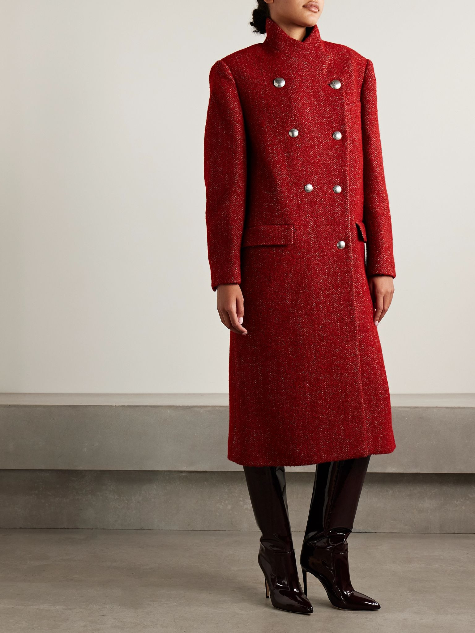 Giusa double-breasted herringbone-twill coat Red - 3