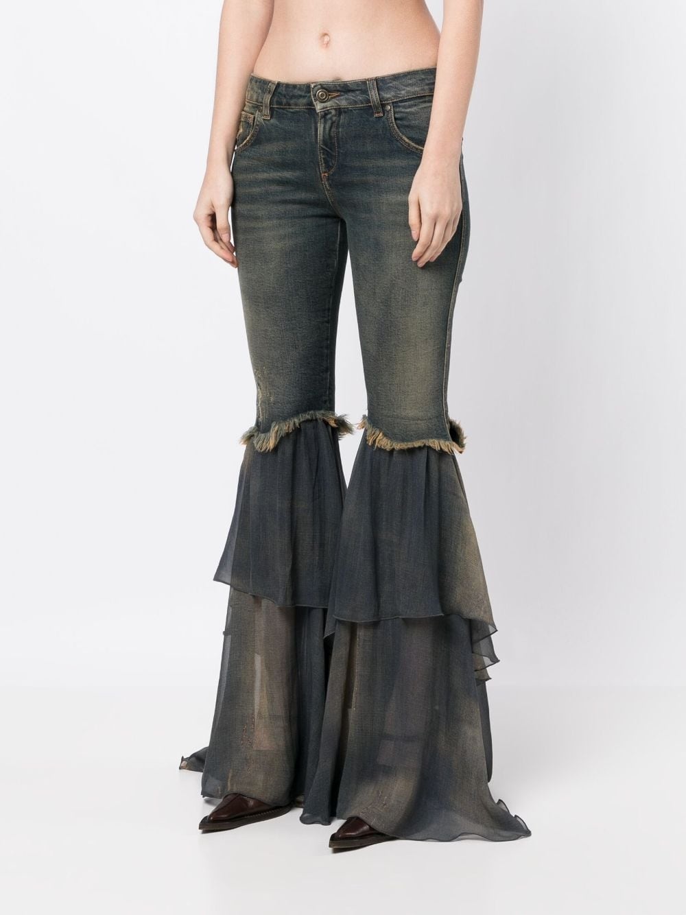 chiffon-ruffled detailing flared jeans - 3