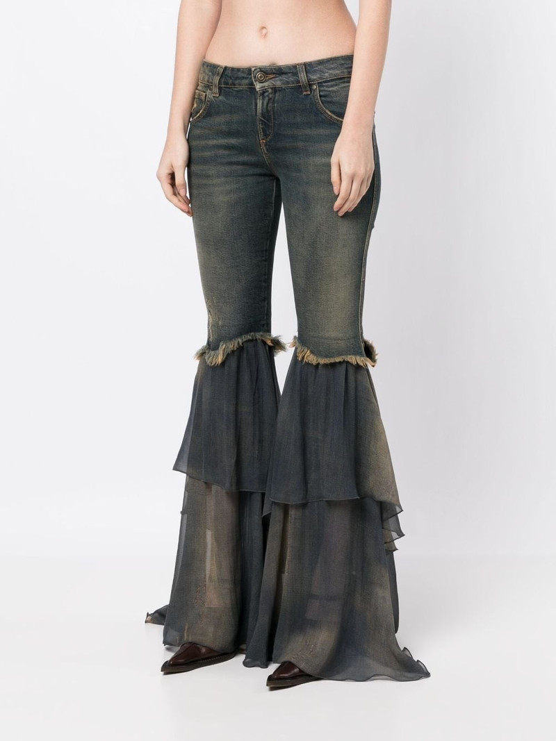 chiffon-ruffled detailing flared jeans 3