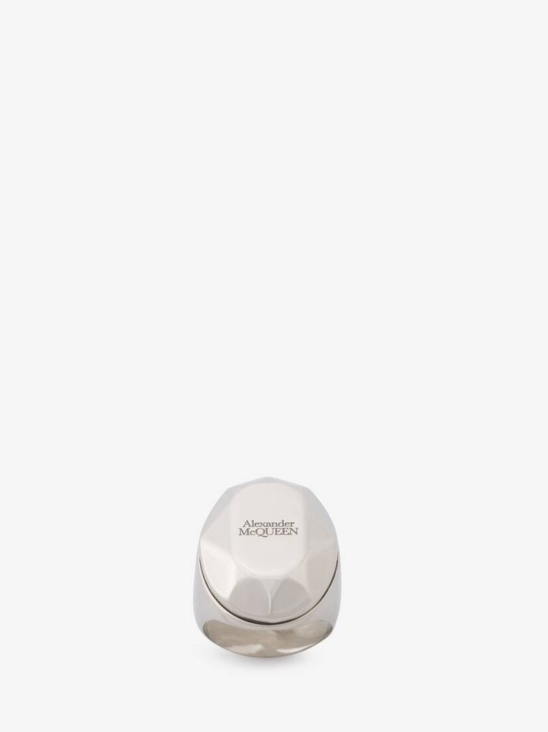 Alexander McQueen Men's The Faceted Stone Ring in Antique Silver outlook