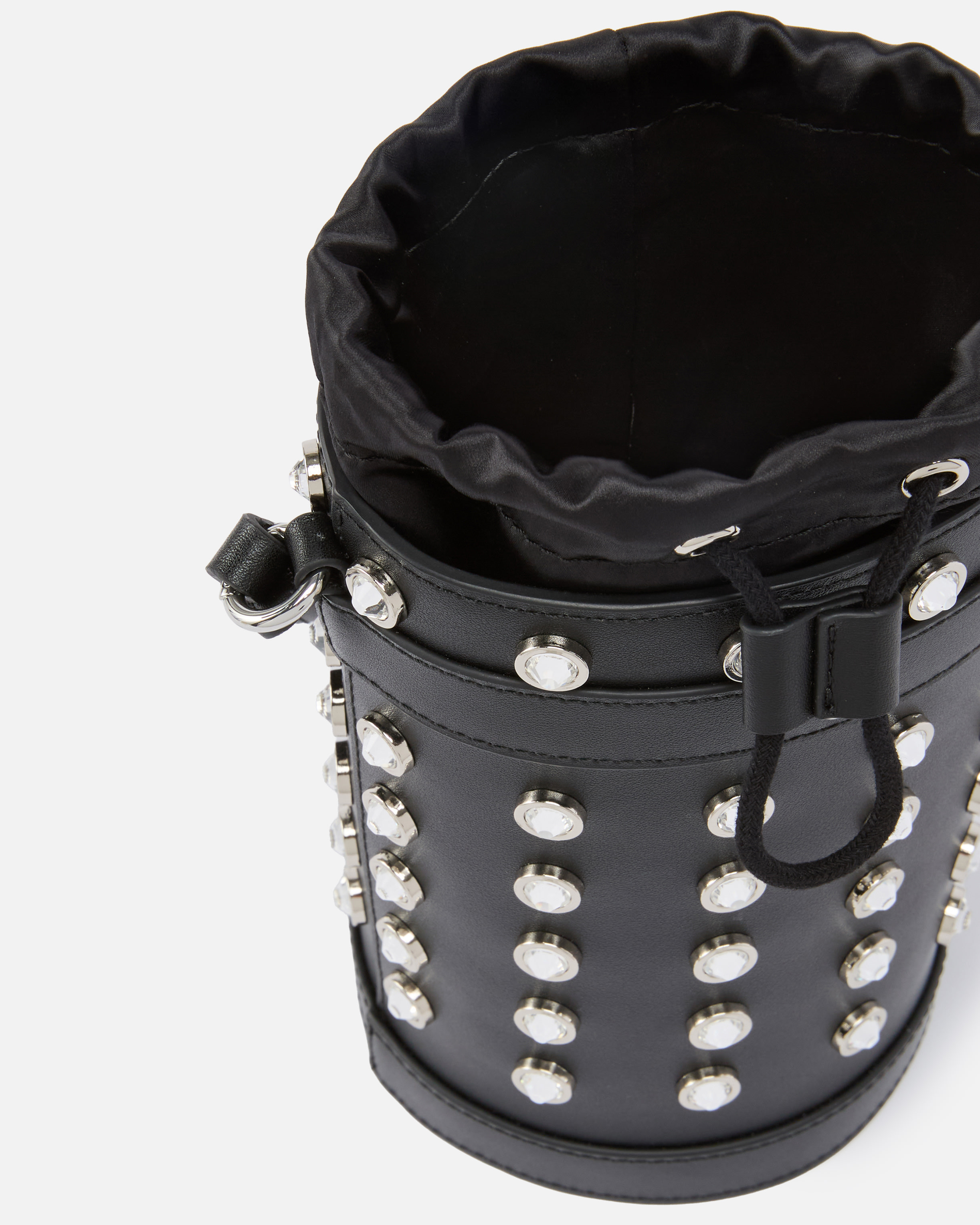 SMALL LEATHER BUCKET BAG WITH RHINESTONES - 4
