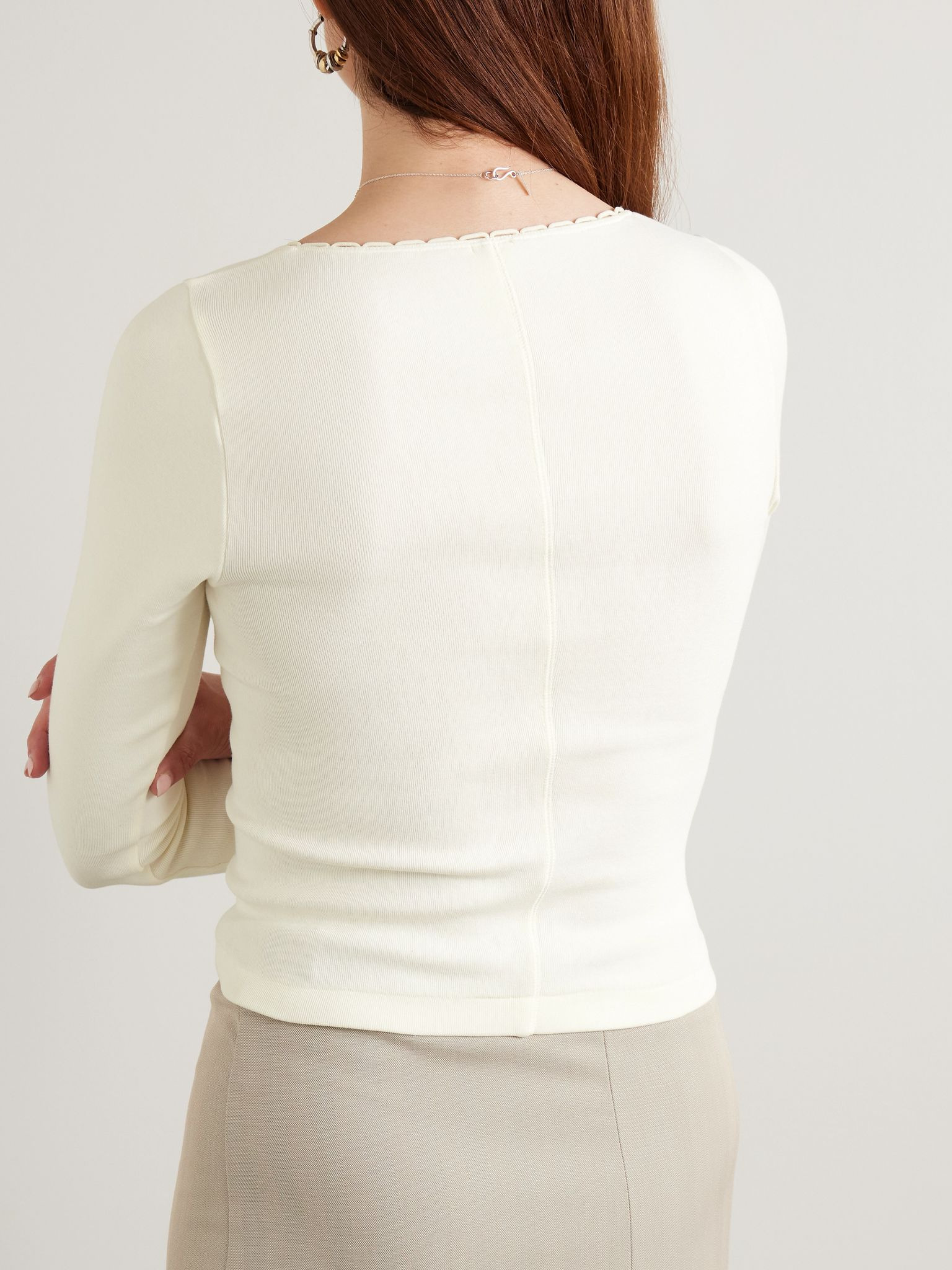 Cropped scalloped stretch-cotton jersey top White - 3