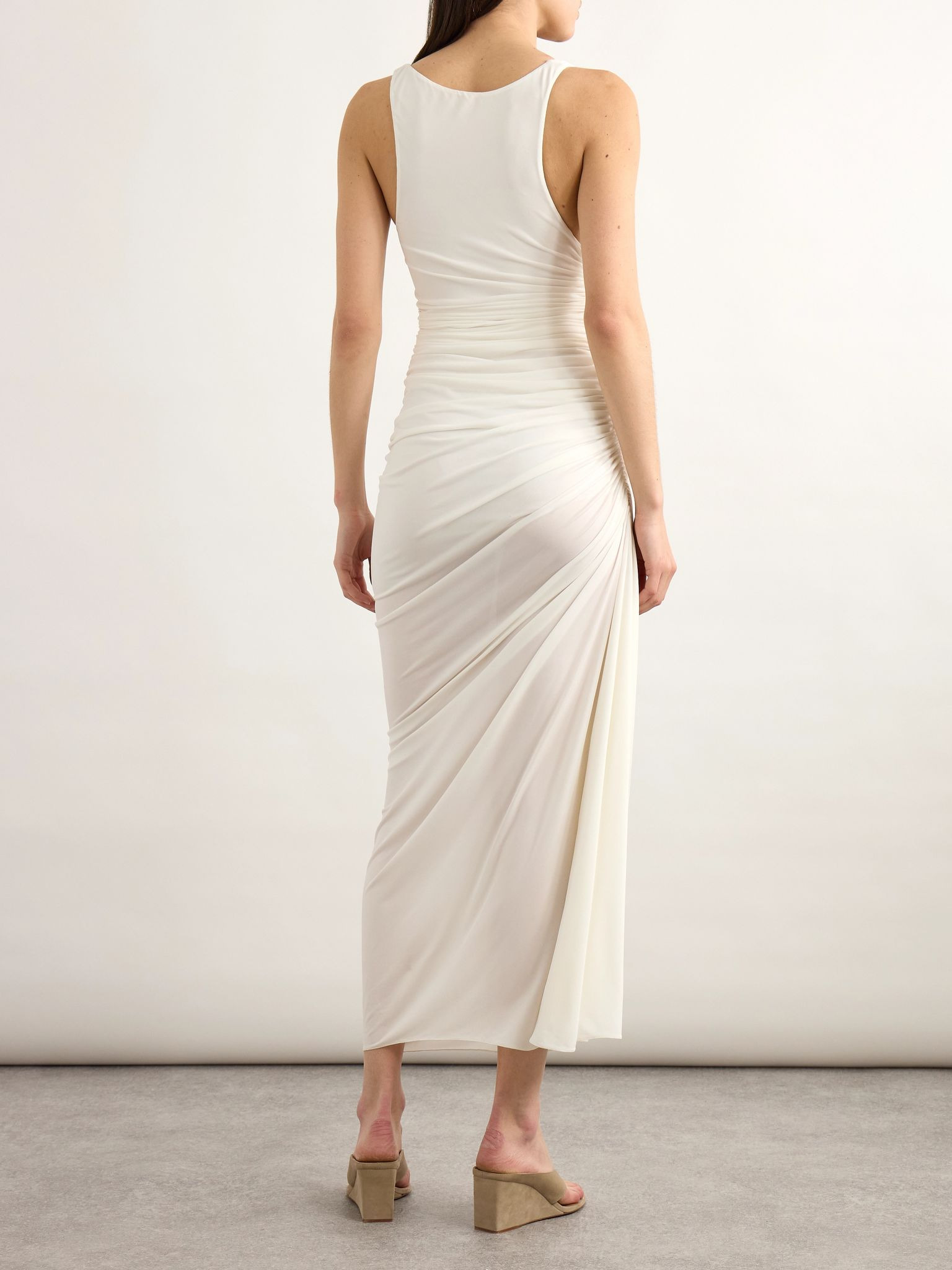Gathered stretch-jersey midi dress White - 3