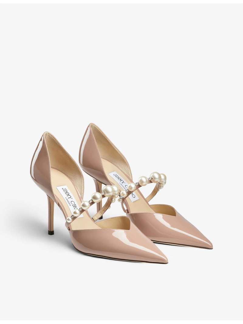 JIMMY CHOO Aurelie 85 pearl-embellished patent-leather courts outlook