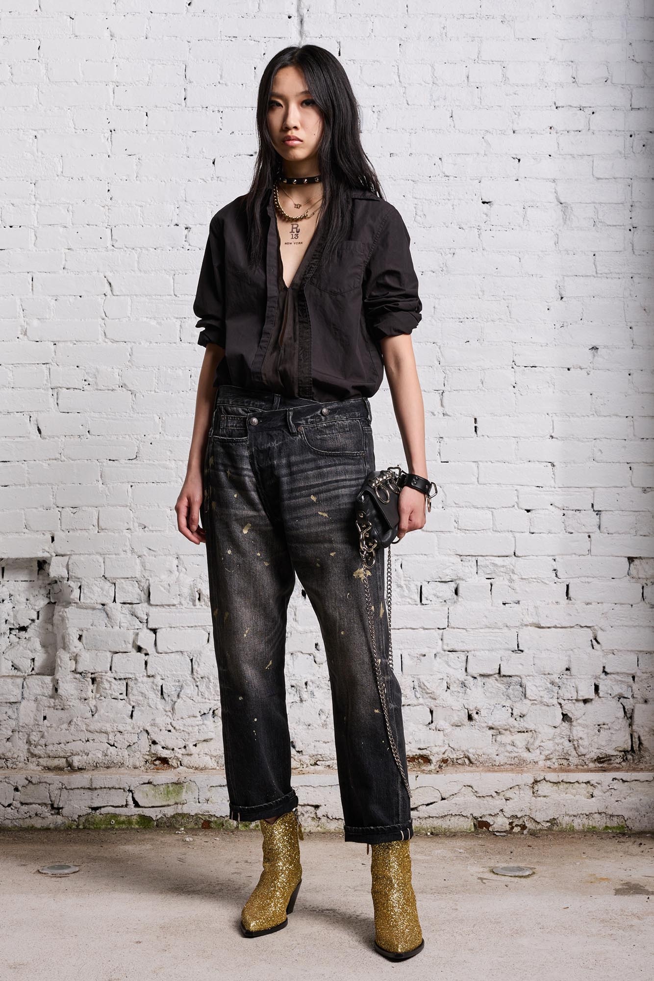 GOLD SPLATTER CROSSOVER JEAN - ETON SELVEDGE BLACK - 3