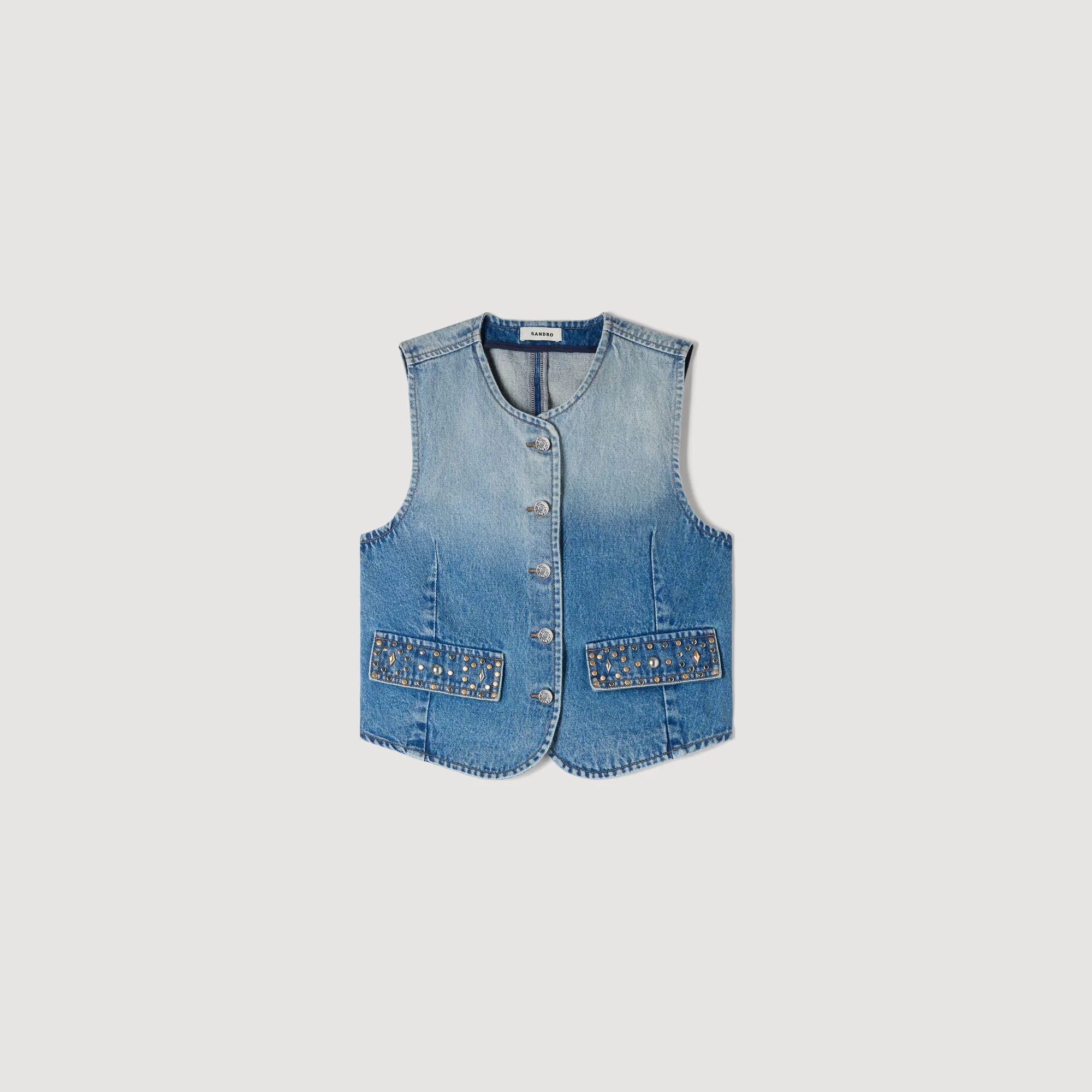 CROPPED STUDDED DENIM VEST - 1