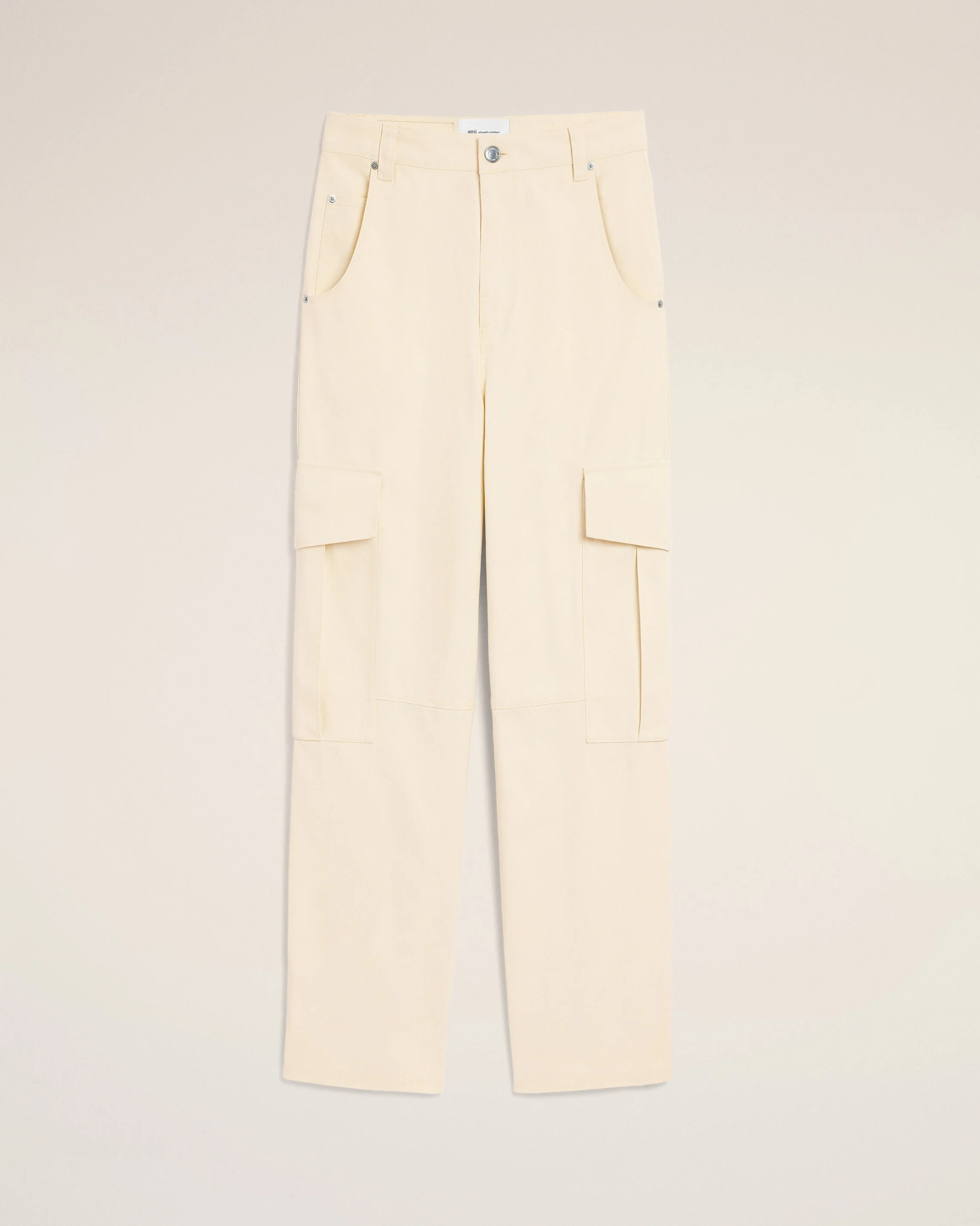 WHITE BAGGY-FIT CARGO COTTON TROUSERS - 1