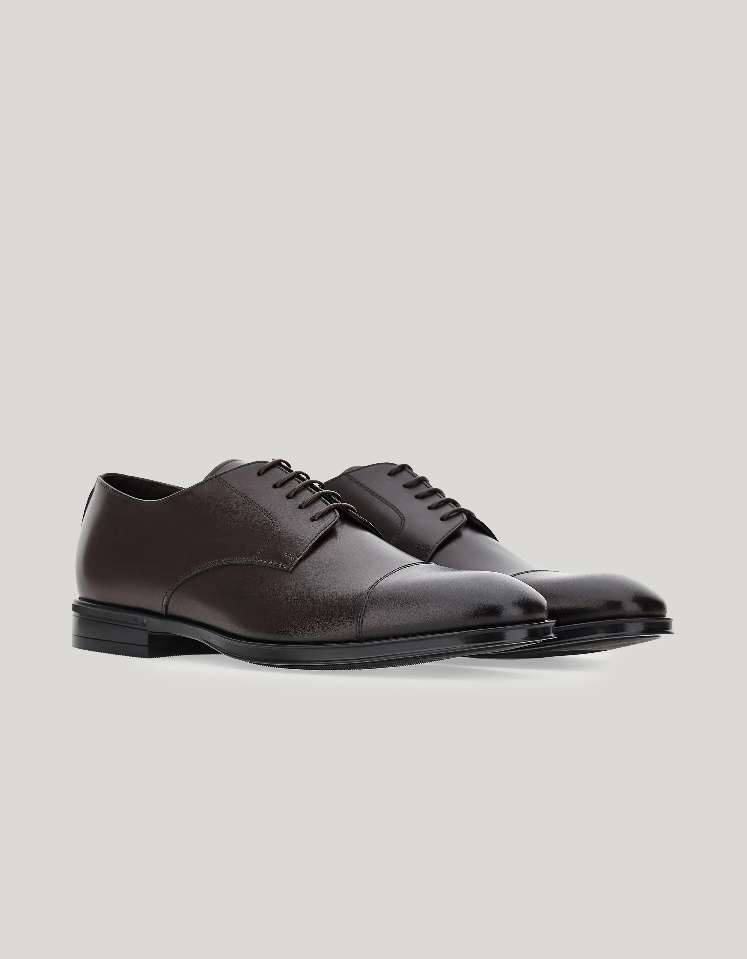 DARK BROWN DERBY SHOES WITH CALFSKIN TOE CAPS - 1