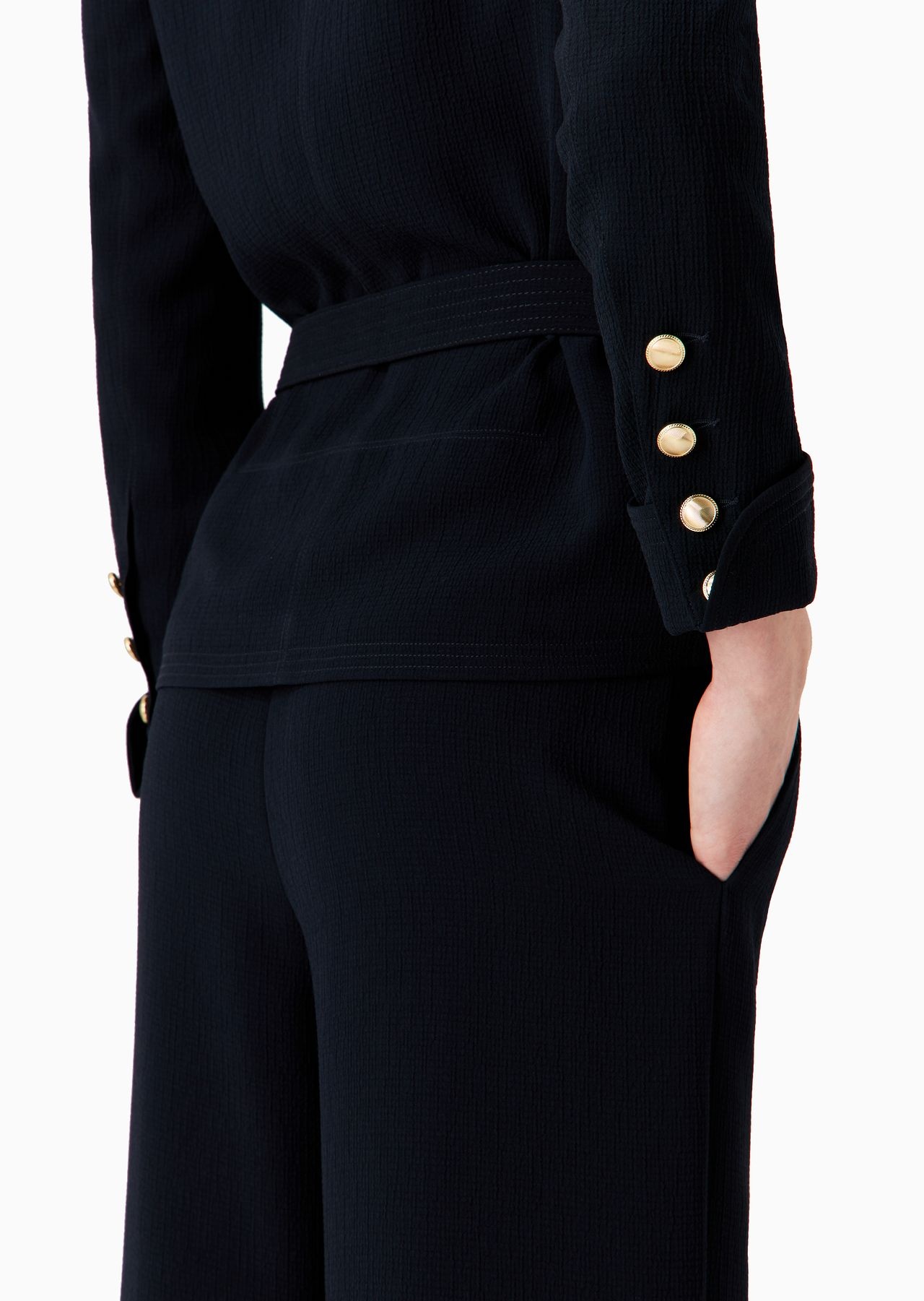 Double-breasted jacket in seersucker with belt - 5