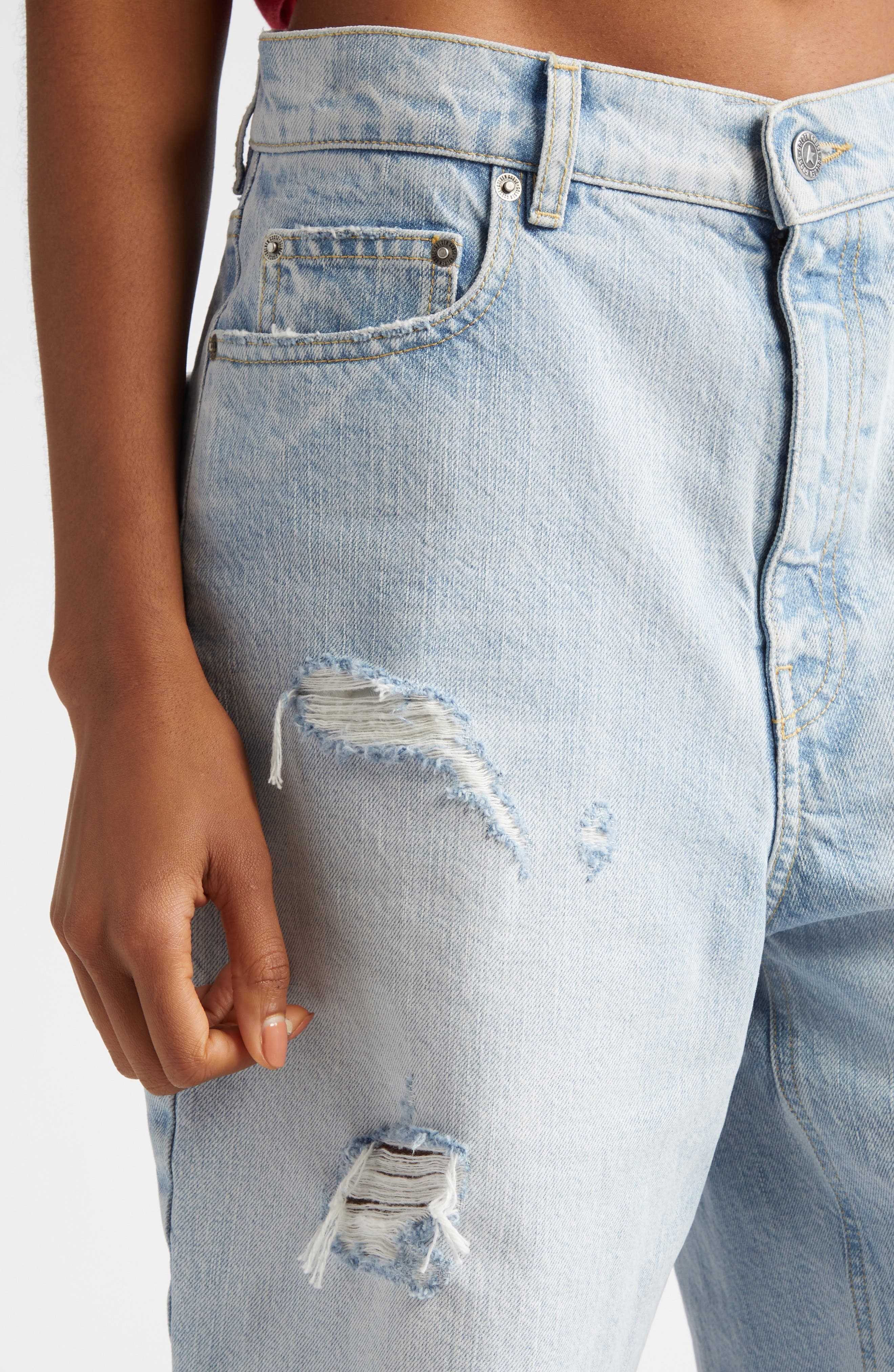 Golden Goose Marsha Destroyed Cutoff Denim Bermuda Shorts in Cloud Blue at Nordstrom - 5